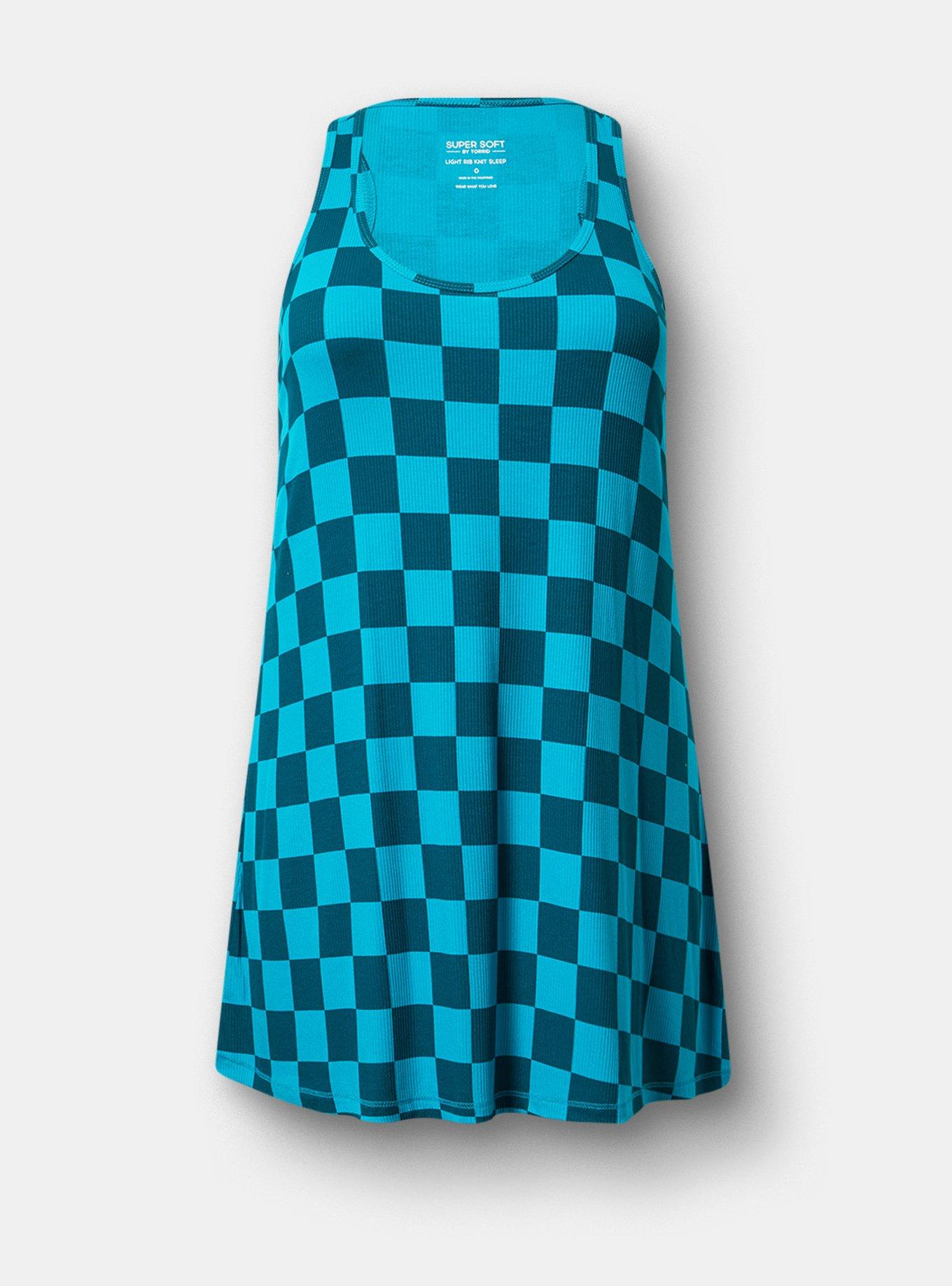 Super Soft Rib Racerback Sleep Gown, SUNNY CHECK EMERALD BLUE, hi-res