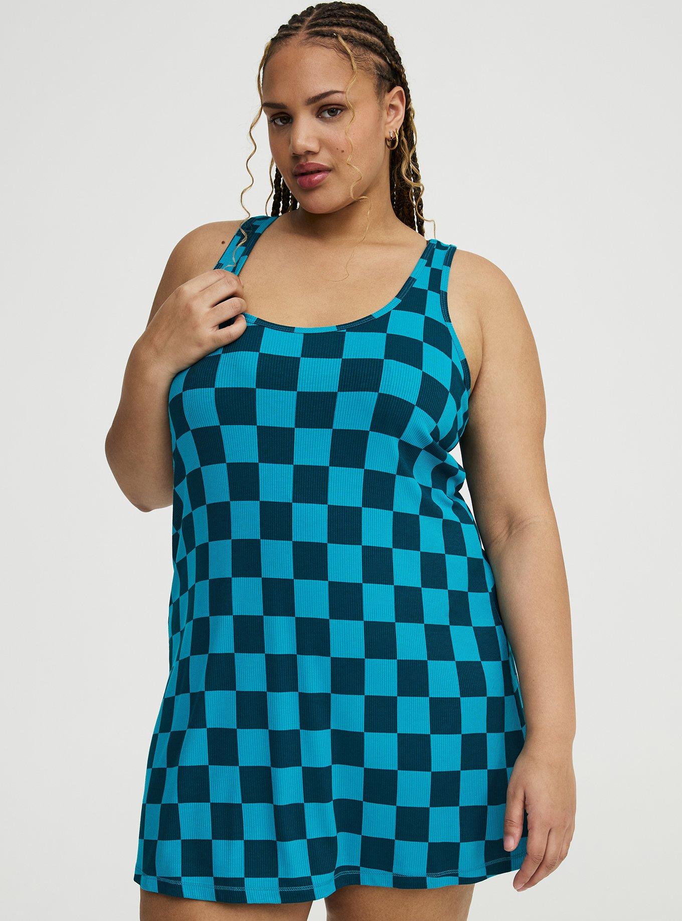 Super Soft Rib Racerback Sleep Gown, SUNNY CHECK EMERALD BLUE, hi-res