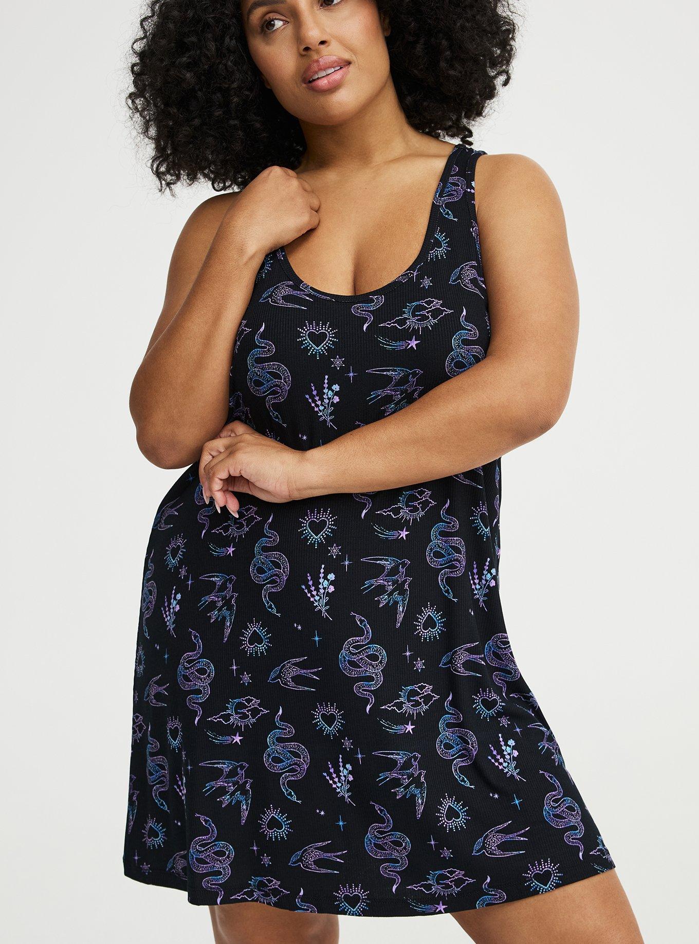 Super Soft Rib Racerback Sleep Gown, GARDEN FLOCKING BLACK, alternate