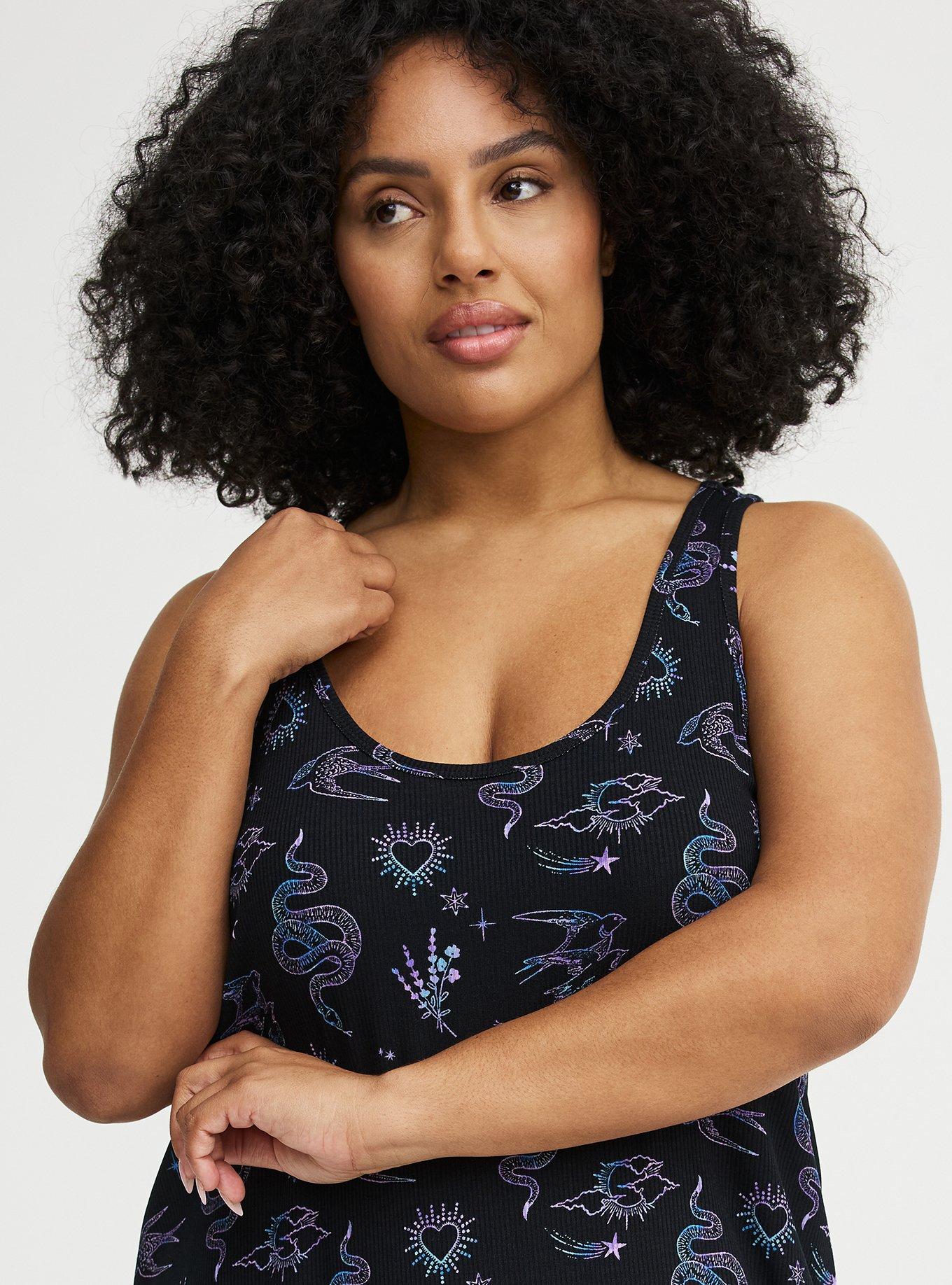 Super Soft Rib Racerback Sleep Gown, GARDEN FLOCKING BLACK, alternate