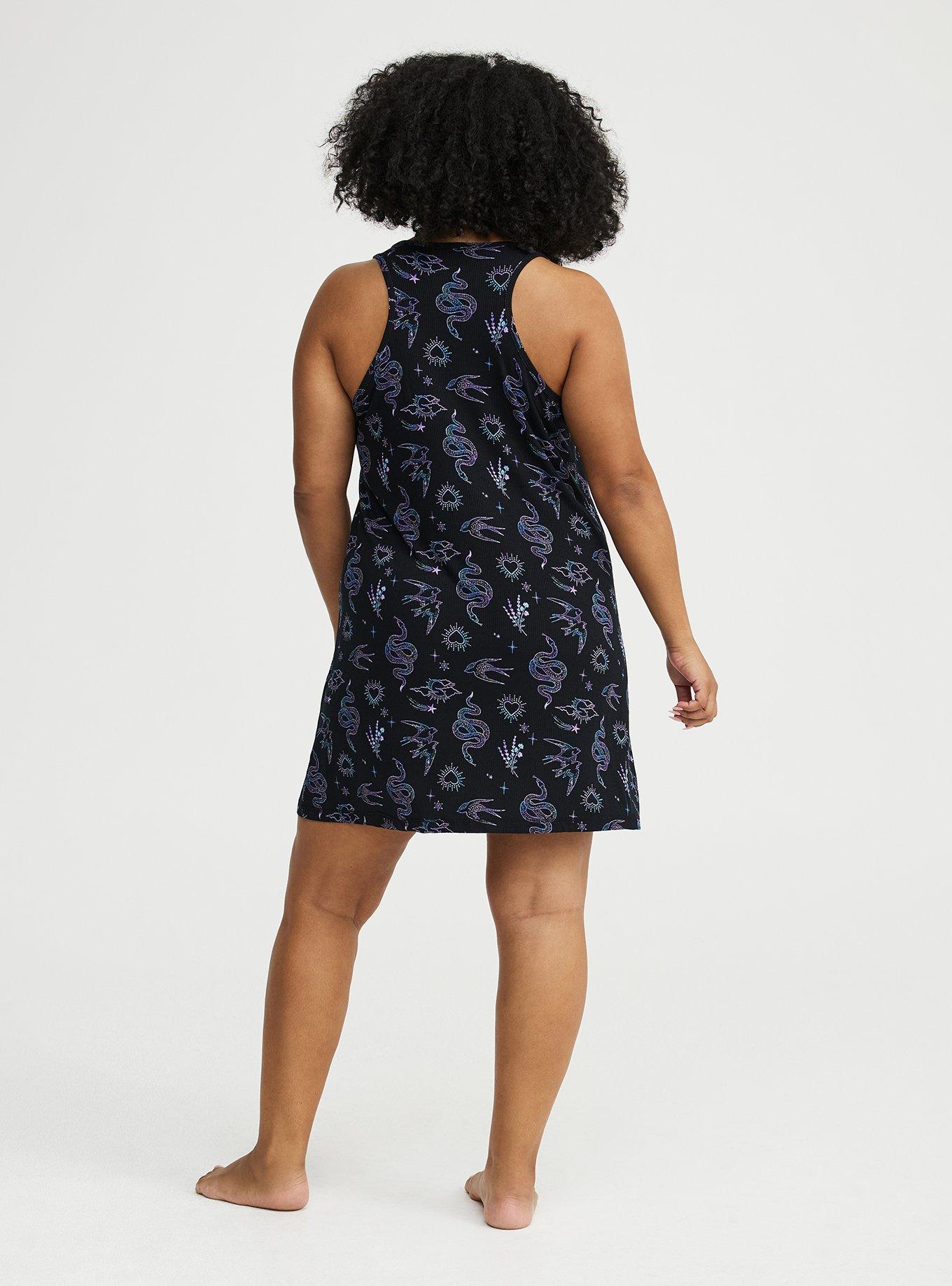 Super Soft Rib Racerback Sleep Gown, GARDEN FLOCKING BLACK, alternate