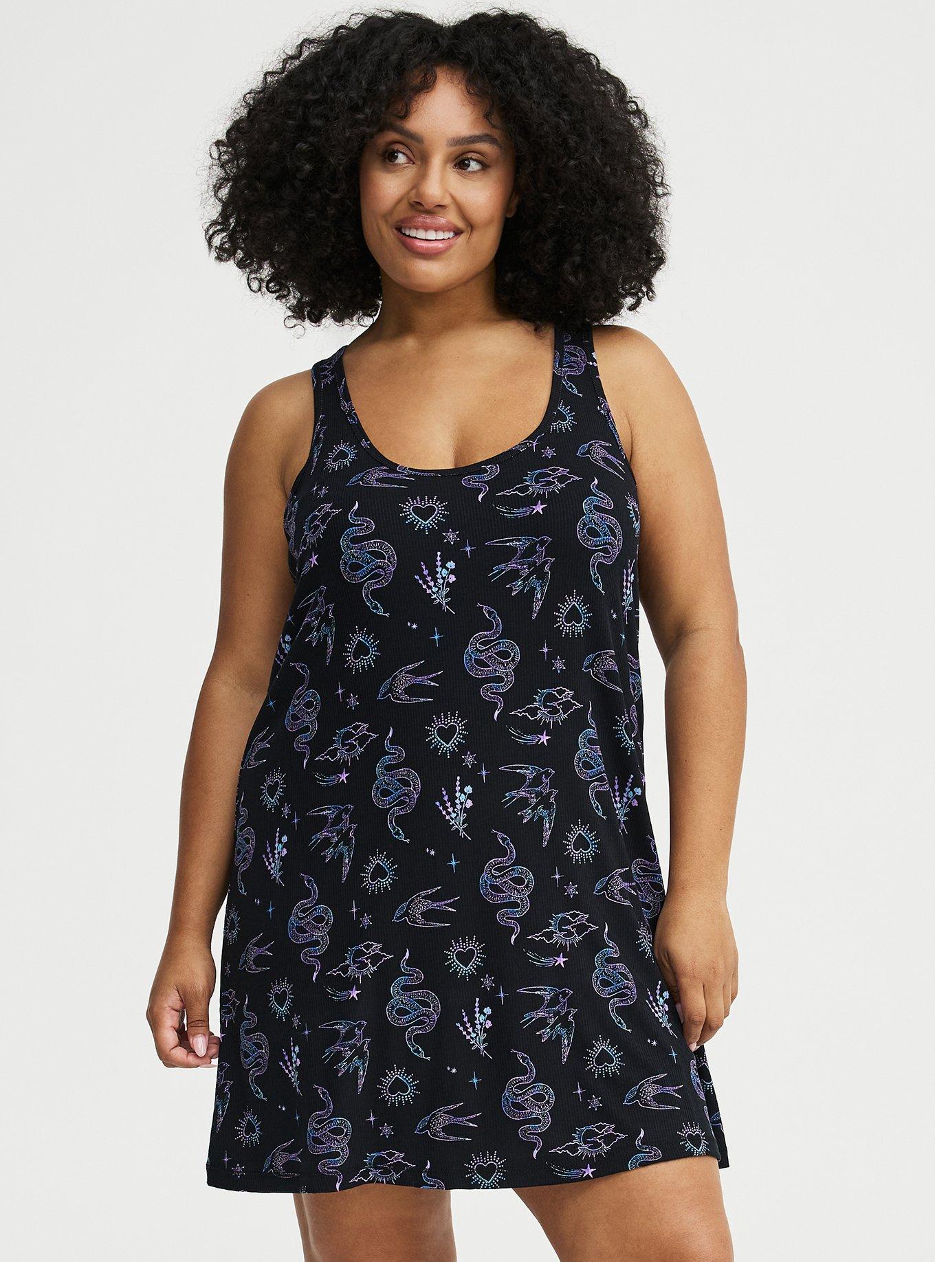 Super Soft Rib Racerback Sleep Gown, GARDEN FLOCKING BLACK, alternate