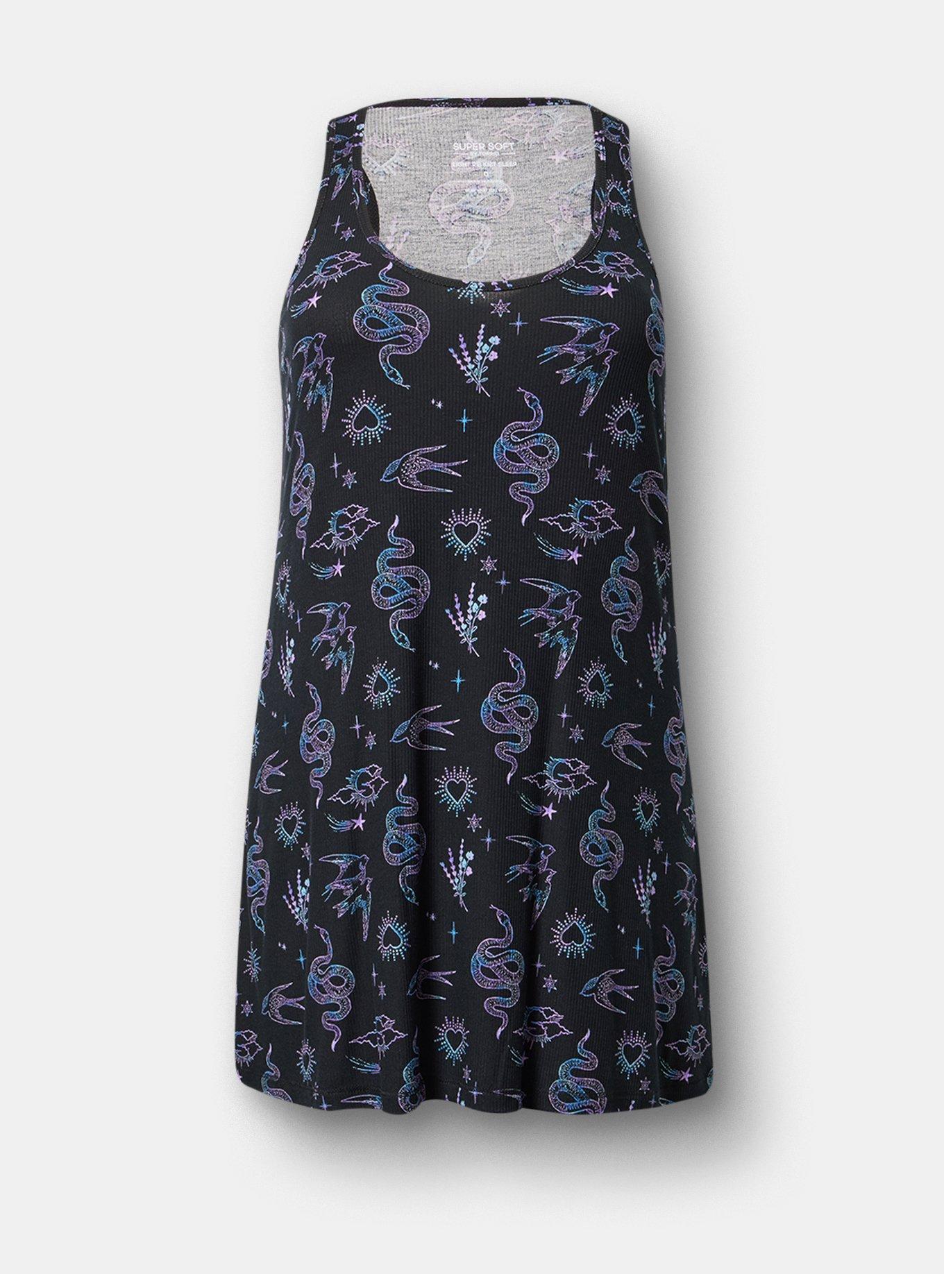 Super Soft Rib Racerback Sleep Gown, GARDEN FLOCKING BLACK, hi-res