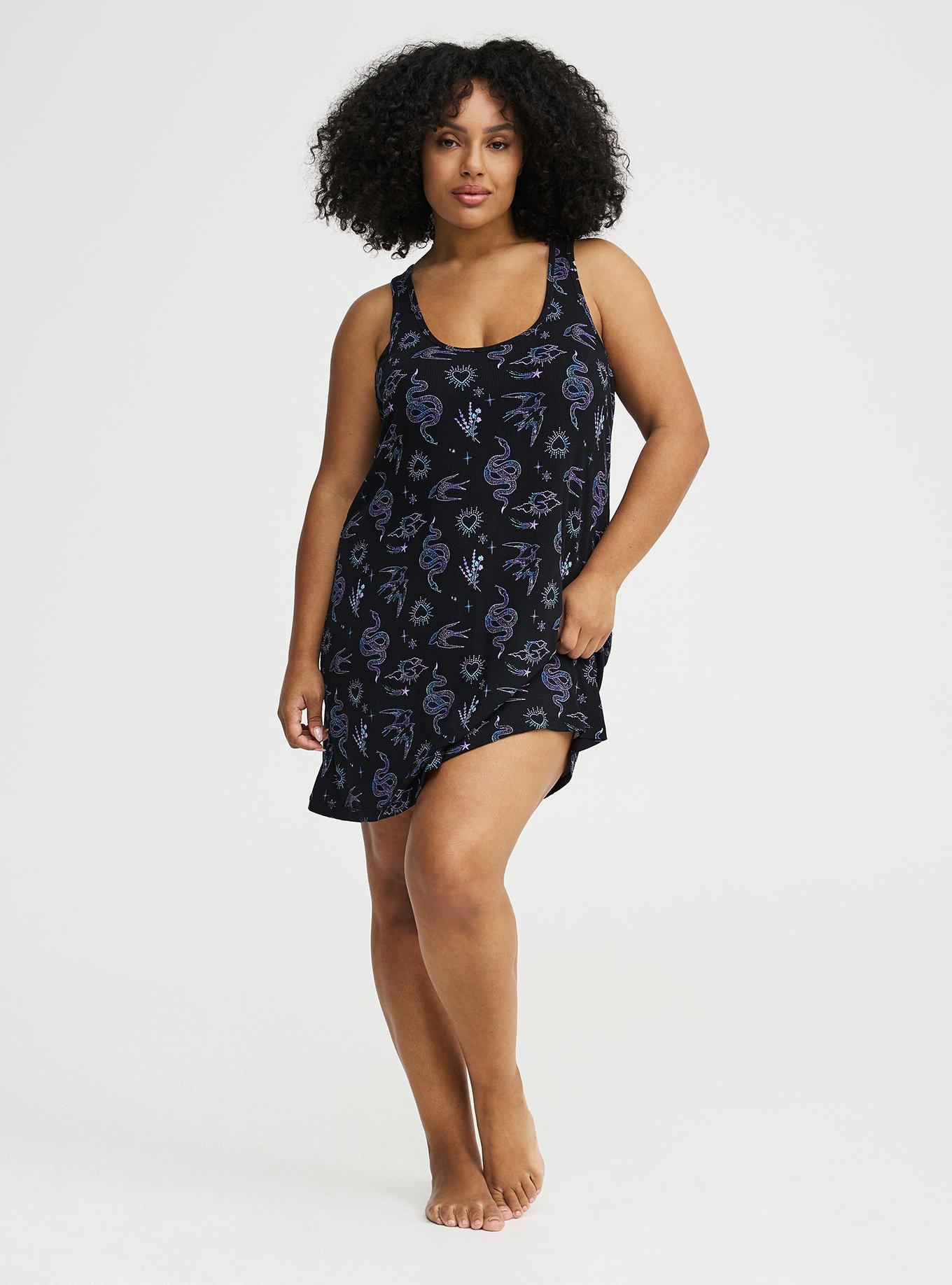 Super Soft Rib Racerback Sleep Gown, GARDEN FLOCKING BLACK, hi-res