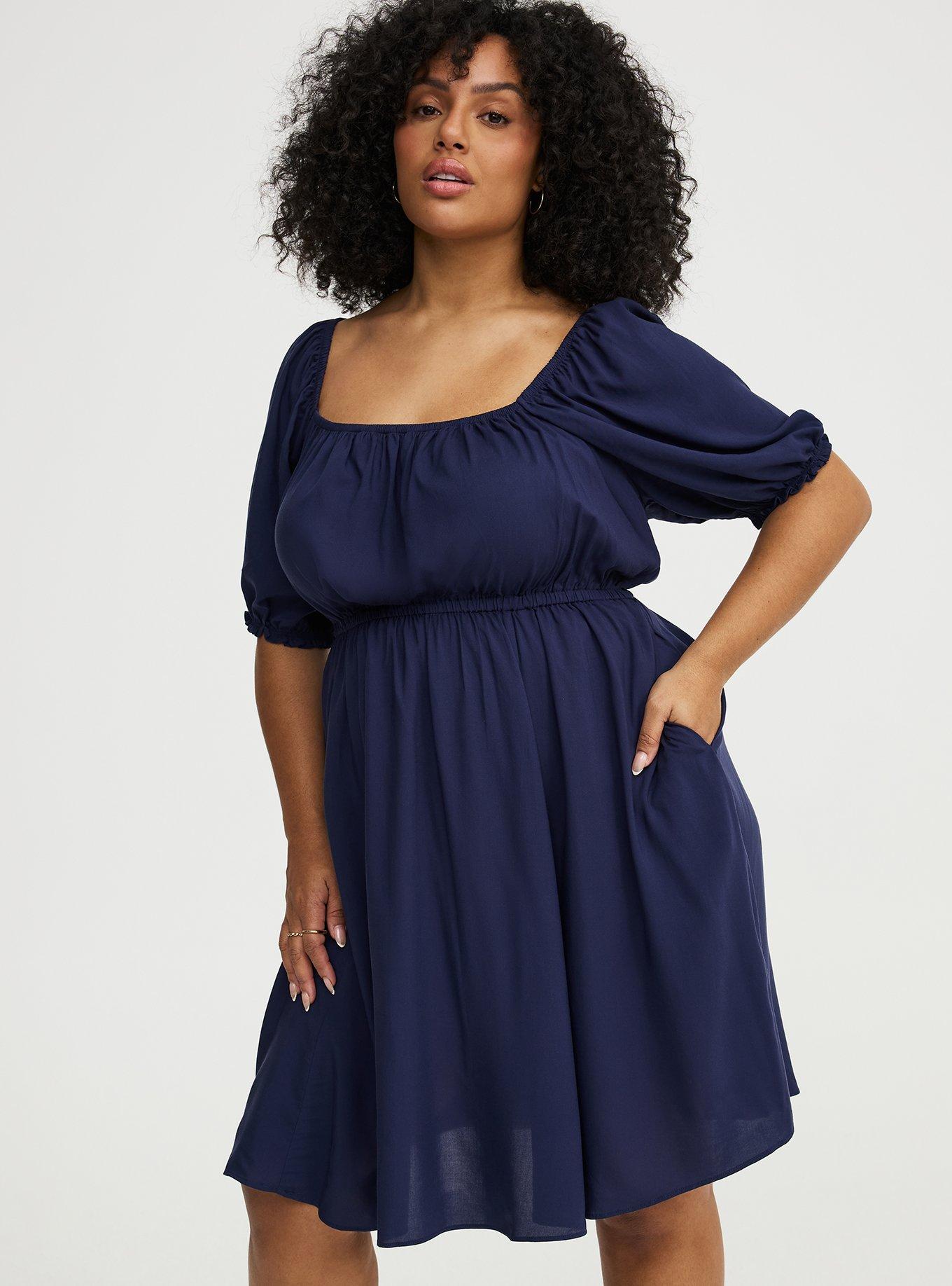 Puff Sleeve Mini Dress, PEACOAT, alternate