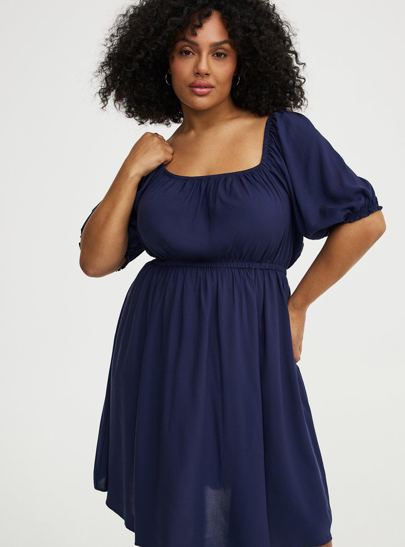 Puff Sleeve Mini Dress, PEACOAT, alternate