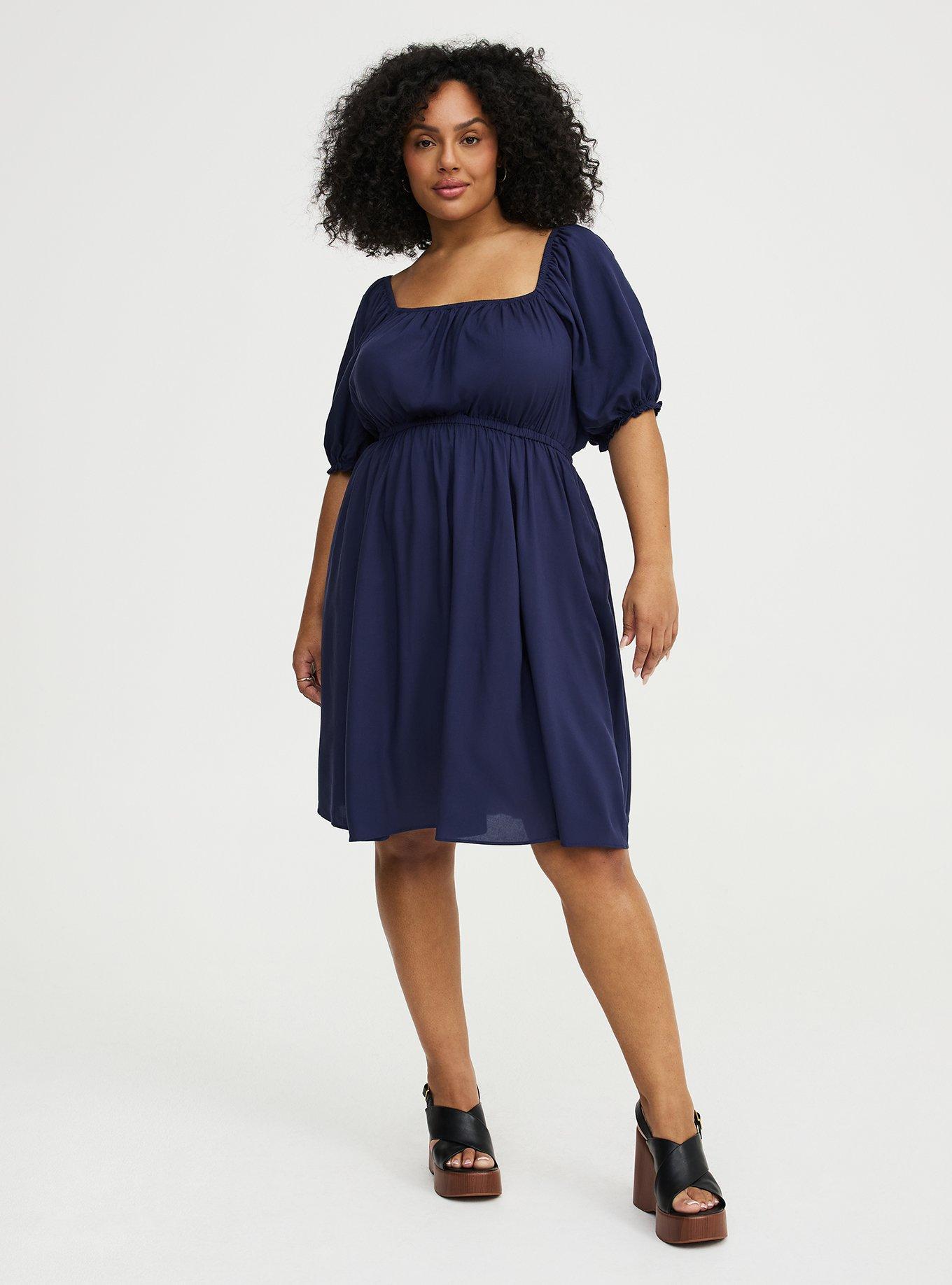 Puff Sleeve Mini Dress, PEACOAT, hi-res