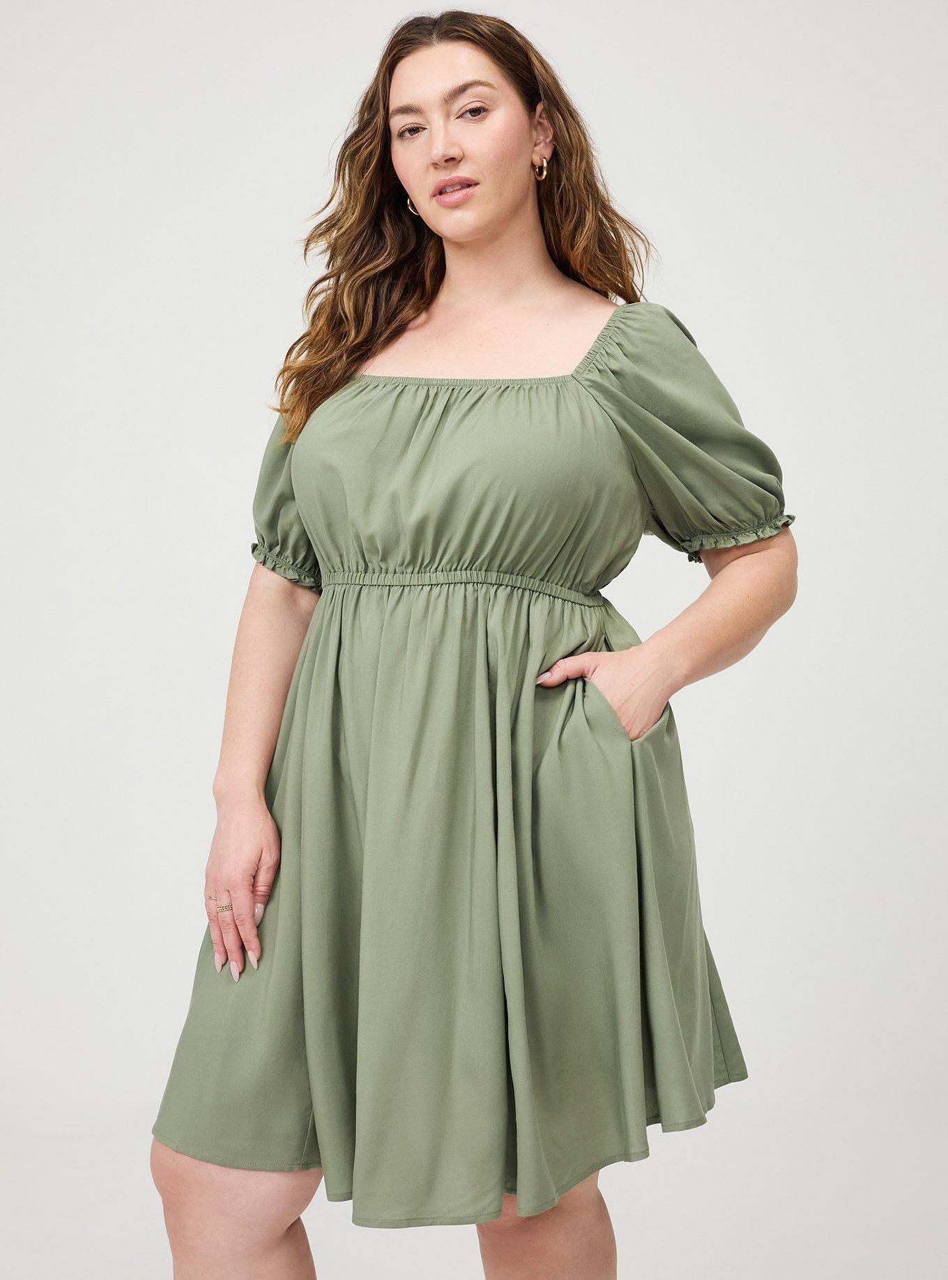Puff Sleeve Mini Dress, HEDGE GREEN, alternate