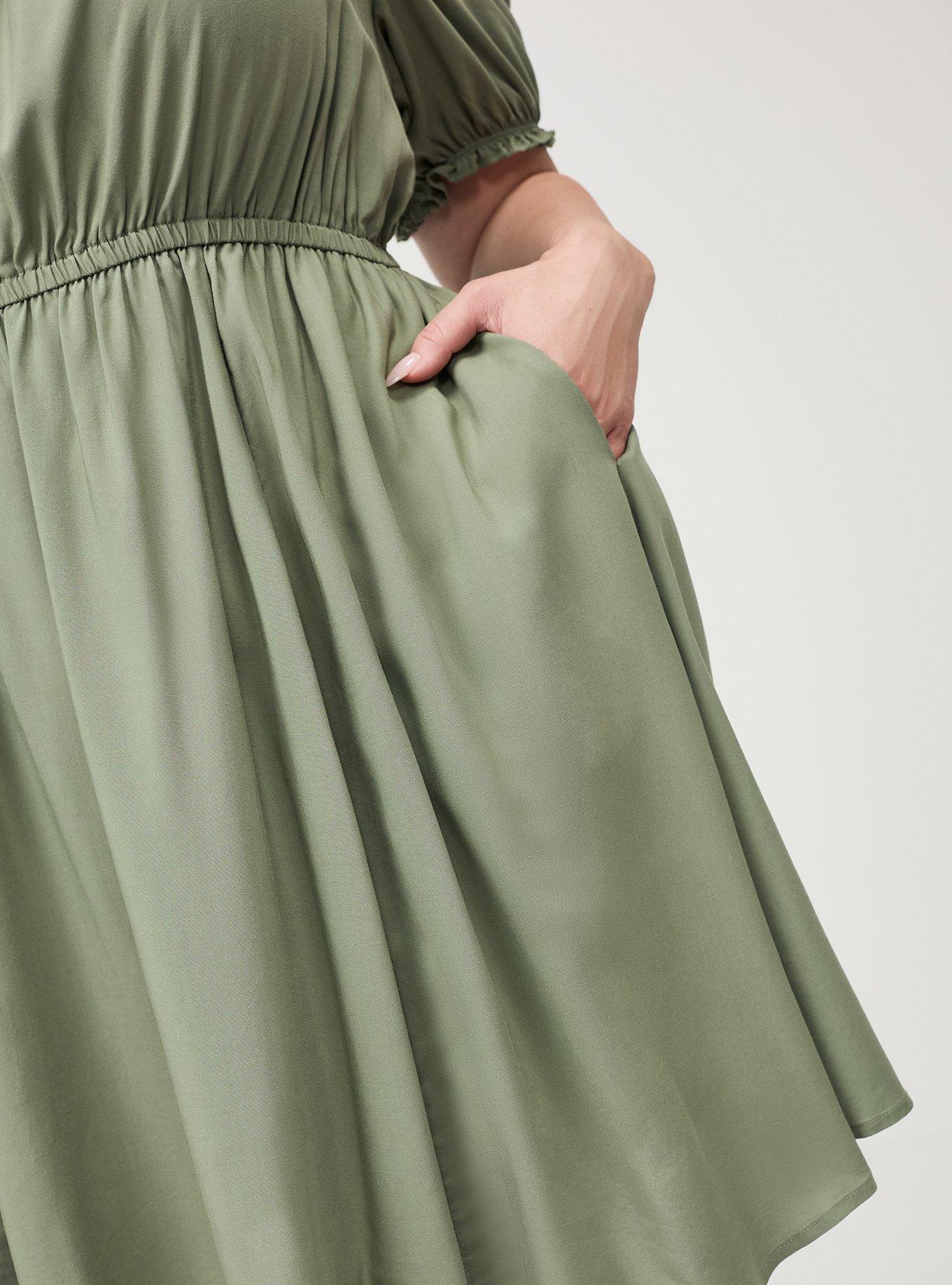 Puff Sleeve Mini Dress, HEDGE GREEN, alternate
