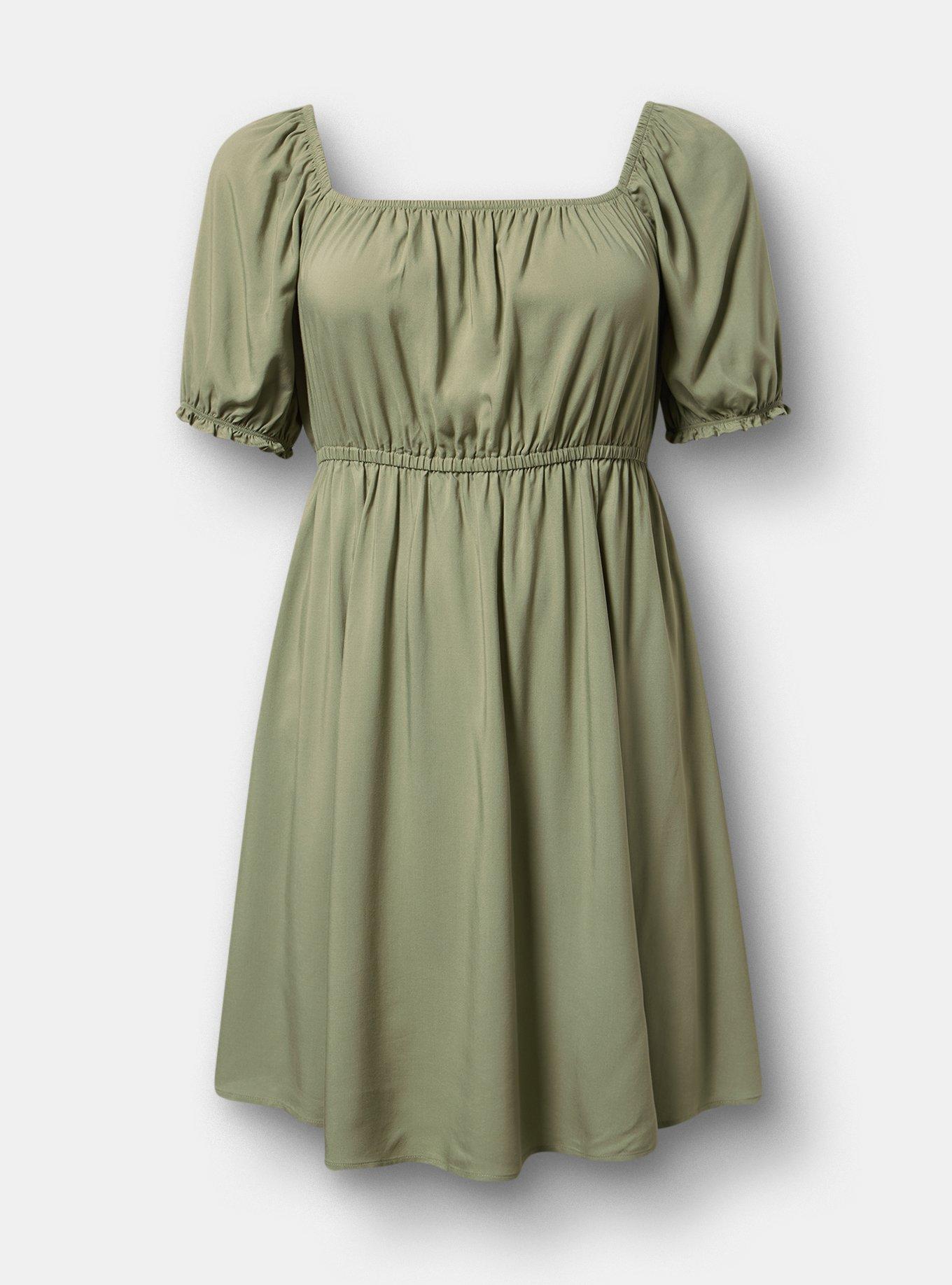 Puff Sleeve Mini Dress, HEDGE GREEN, flat
