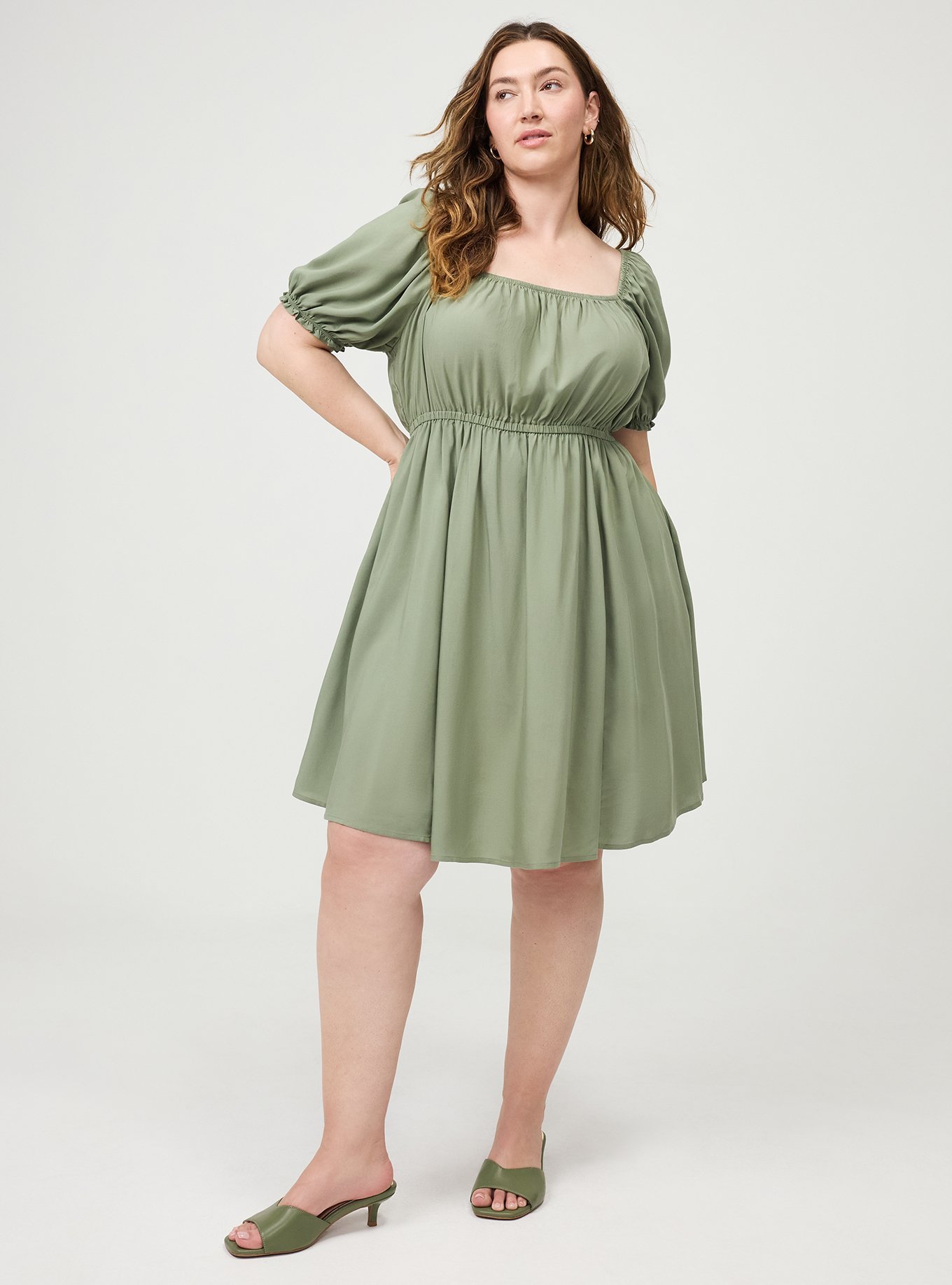 Plus Size - Puff Sleeve Mini Dress