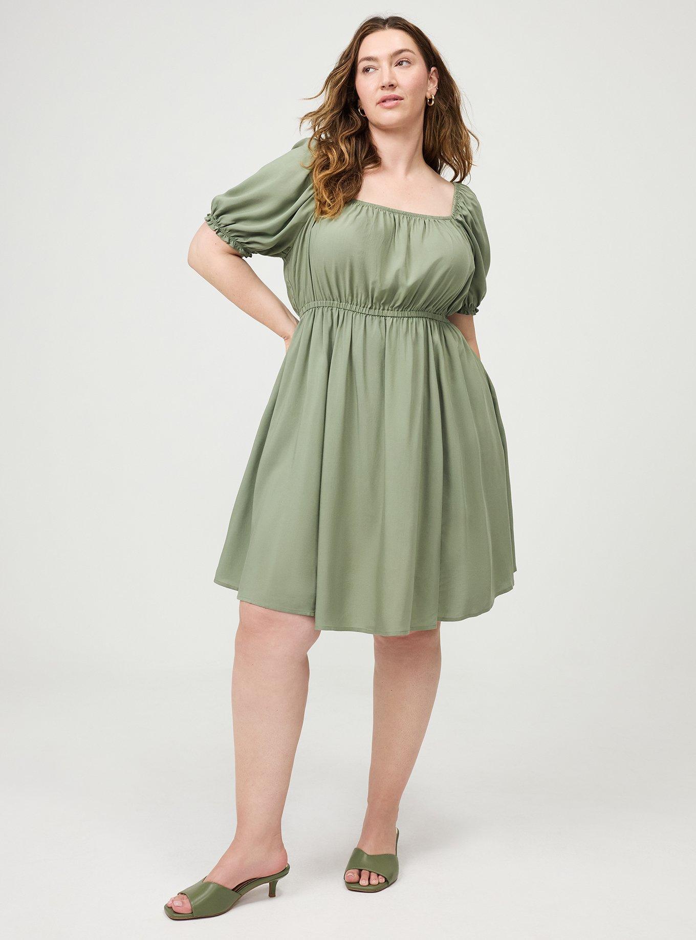 Puff Sleeve Mini Dress, HEDGE GREEN, hi-res