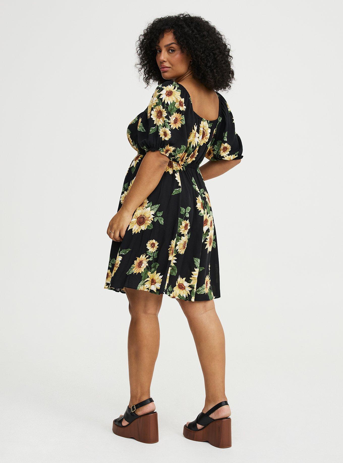 Puff Sleeve Mini Dress, CLASSIC SUNFLOWERS FLORAL BLACK, alternate