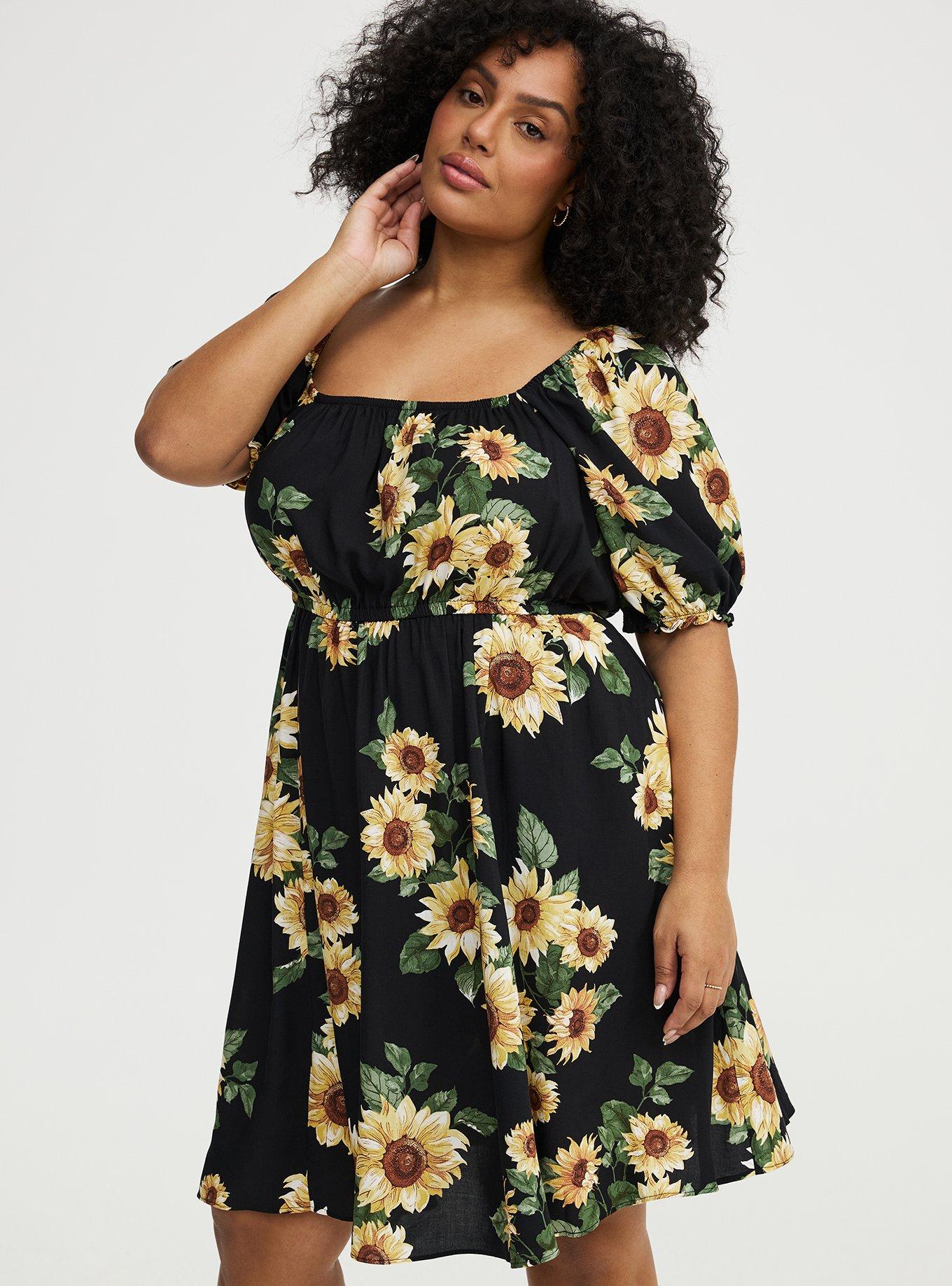 Puff Sleeve Mini Dress, CLASSIC SUNFLOWERS FLORAL BLACK, alternate