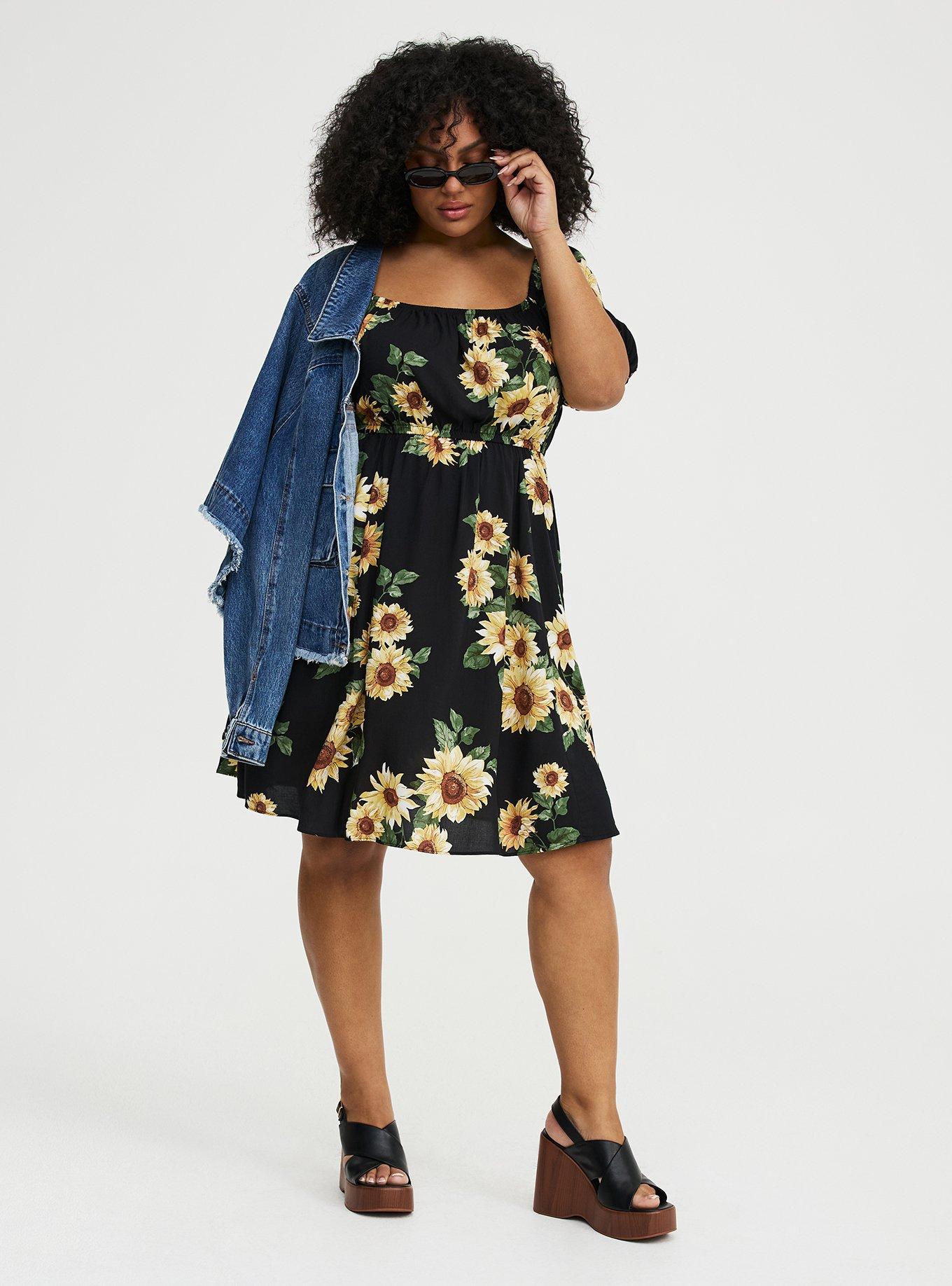 Puff Sleeve Mini Dress, CLASSIC SUNFLOWERS FLORAL BLACK, alternate