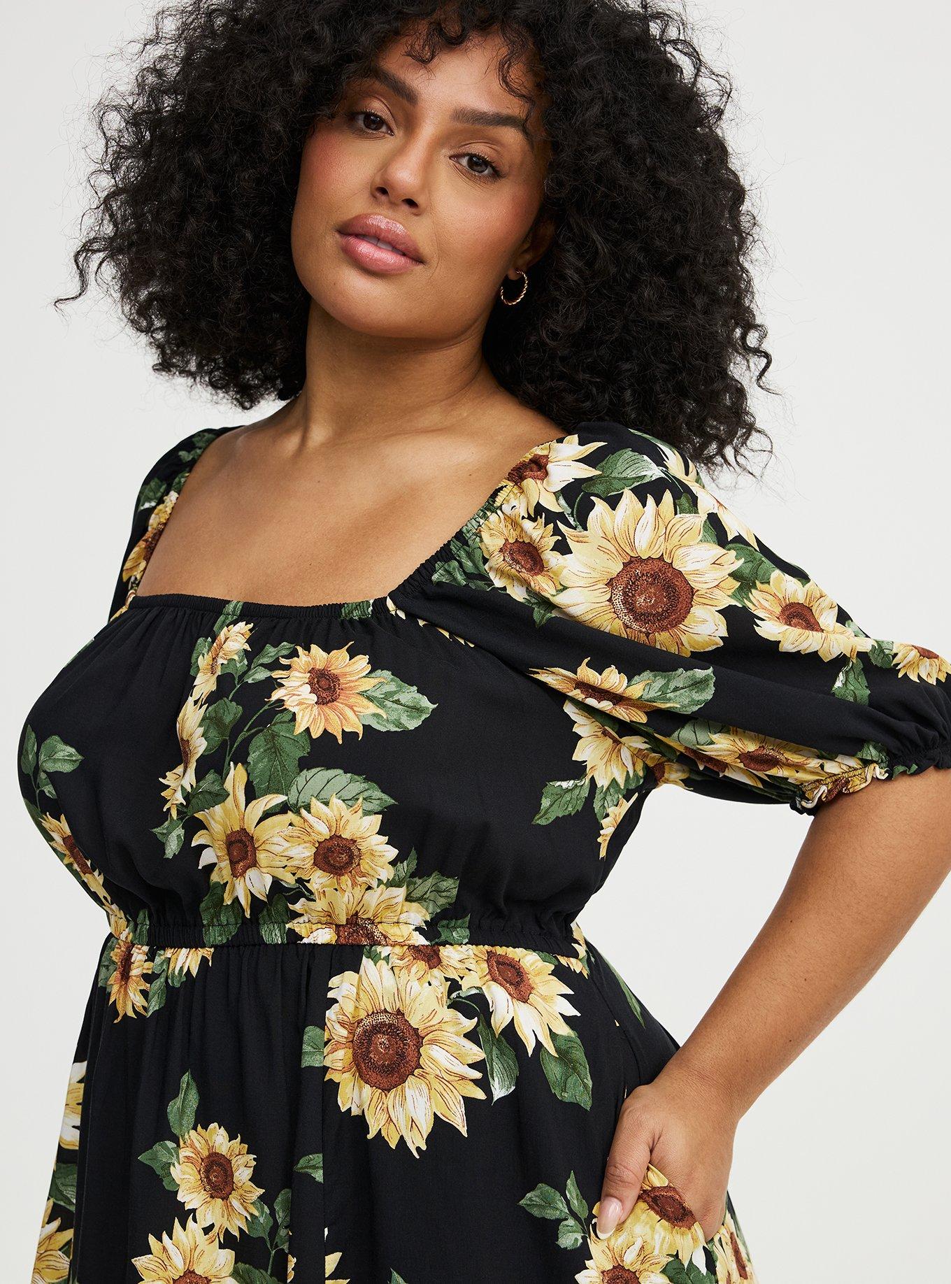 Puff Sleeve Mini Dress, CLASSIC SUNFLOWERS FLORAL BLACK, alternate