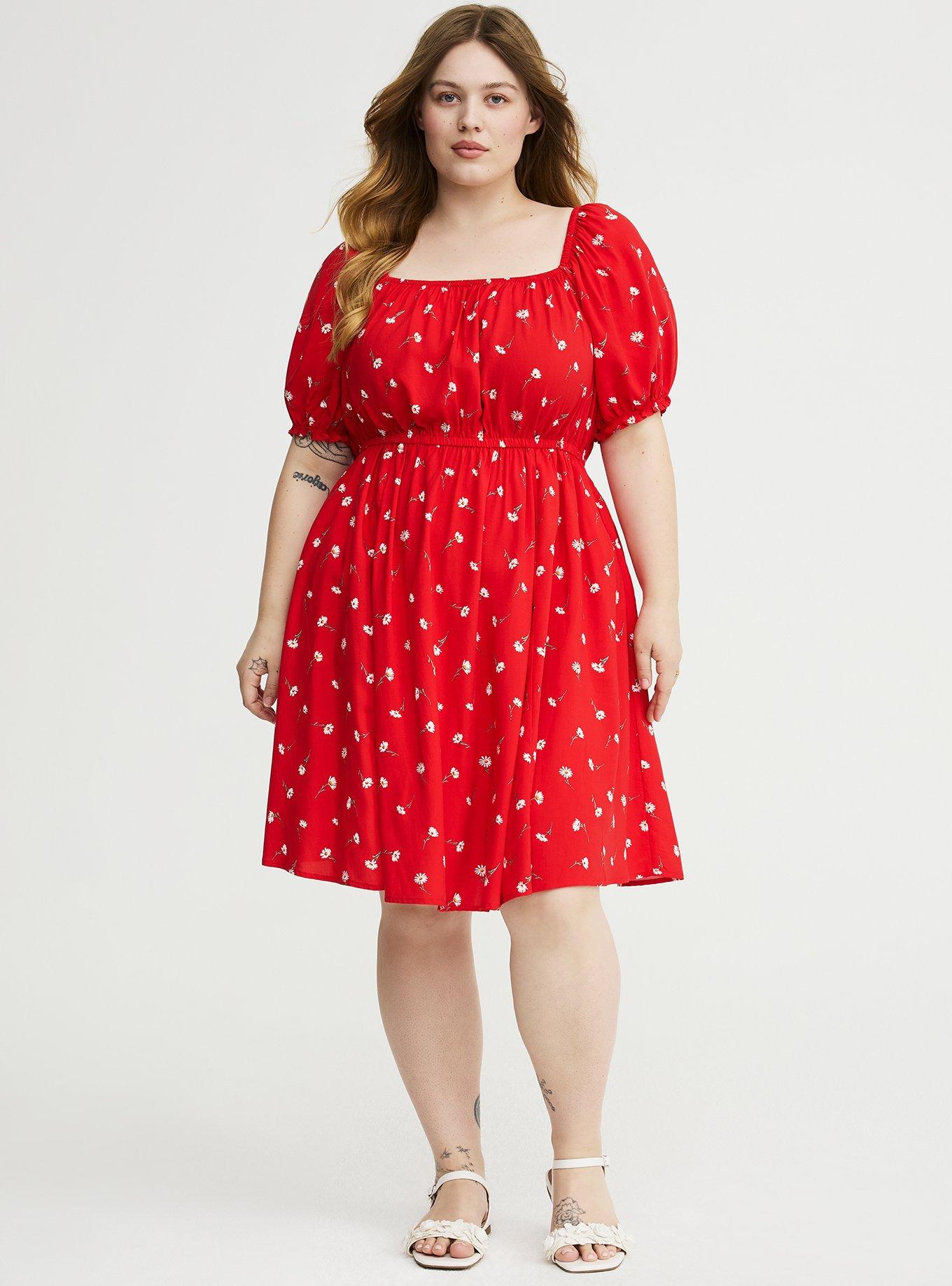 Puff Sleeve Mini Dress, DARA DAISIES FLORAL RED, alternate