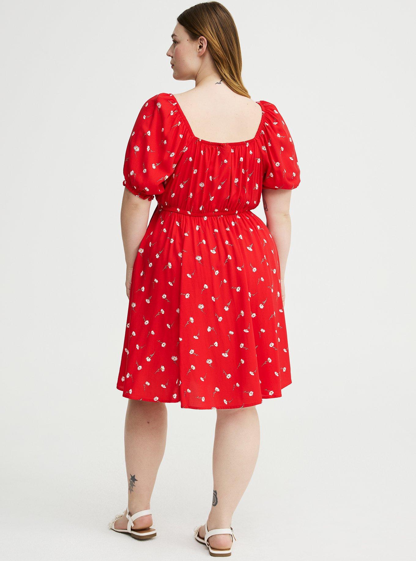 Puff Sleeve Mini Dress, DARA DAISIES FLORAL RED, alternate