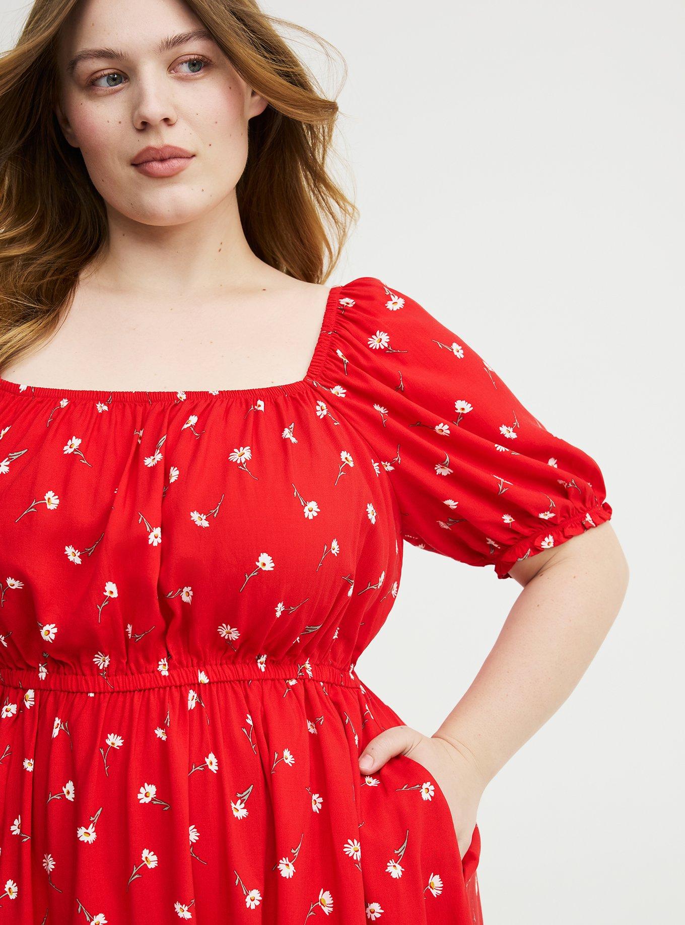 Puff Sleeve Mini Dress, DARA DAISIES FLORAL RED, alternate