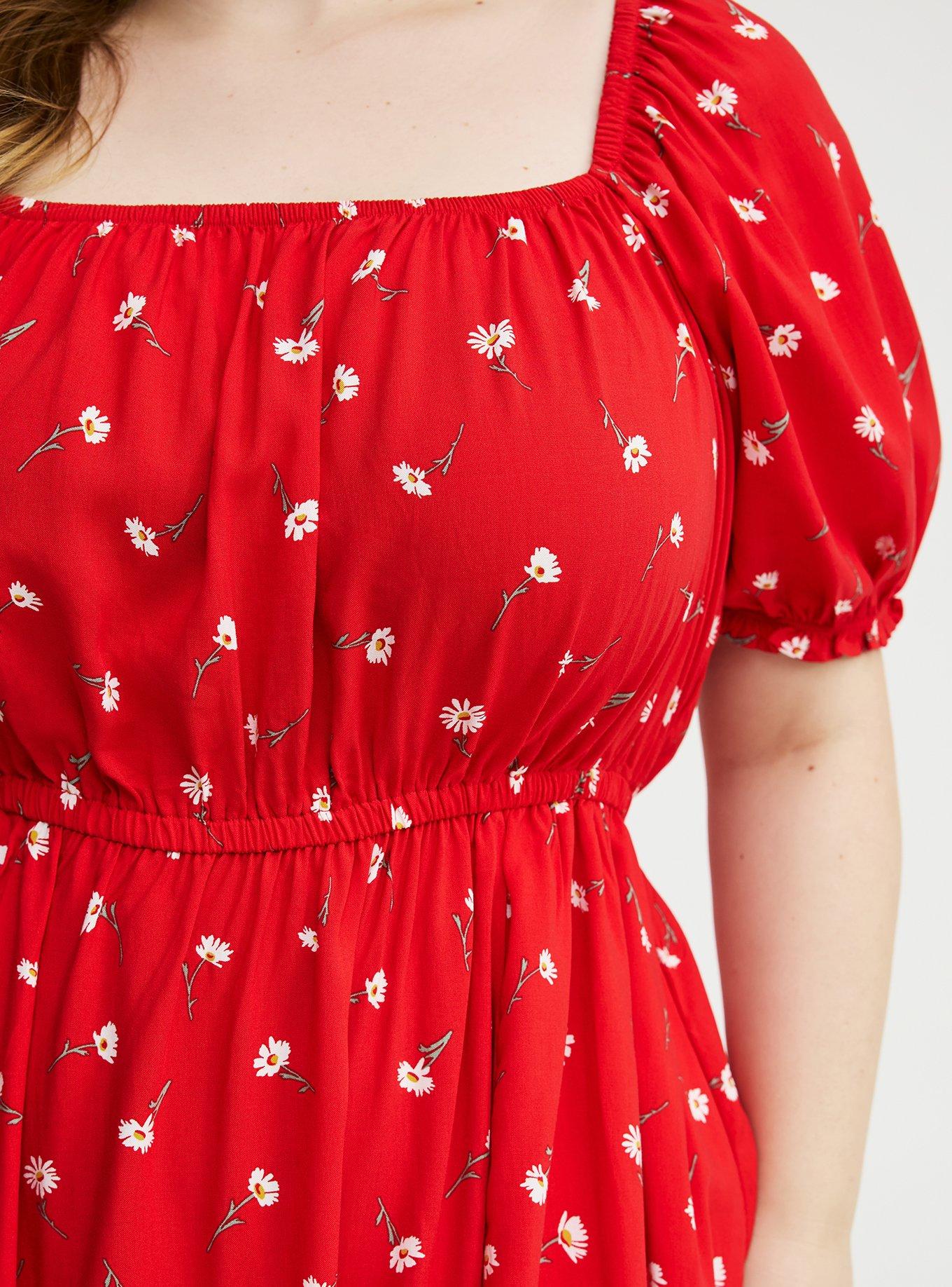 Puff Sleeve Mini Dress, DARA DAISIES FLORAL RED, alternate