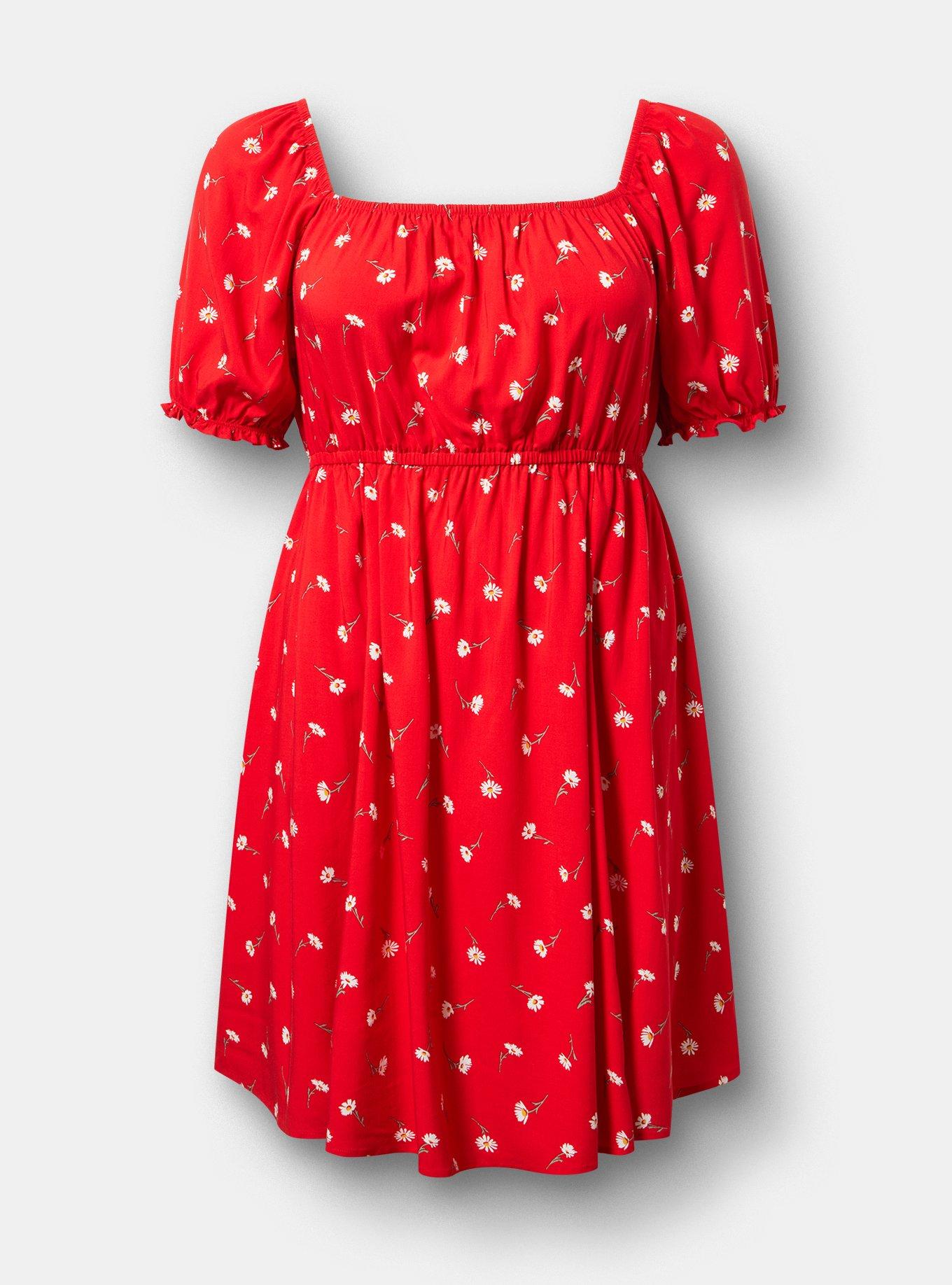 Puff Sleeve Mini Dress, DARA DAISIES FLORAL RED, hi-res