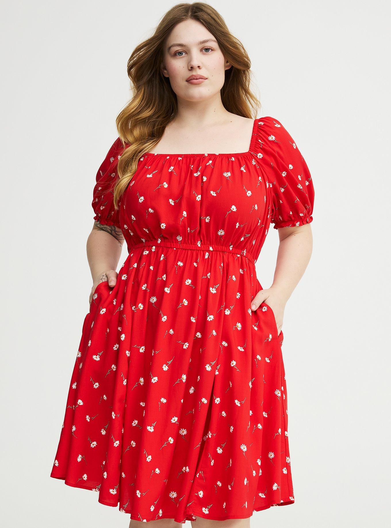 Puff Sleeve Mini Dress, DARA DAISIES FLORAL RED, hi-res