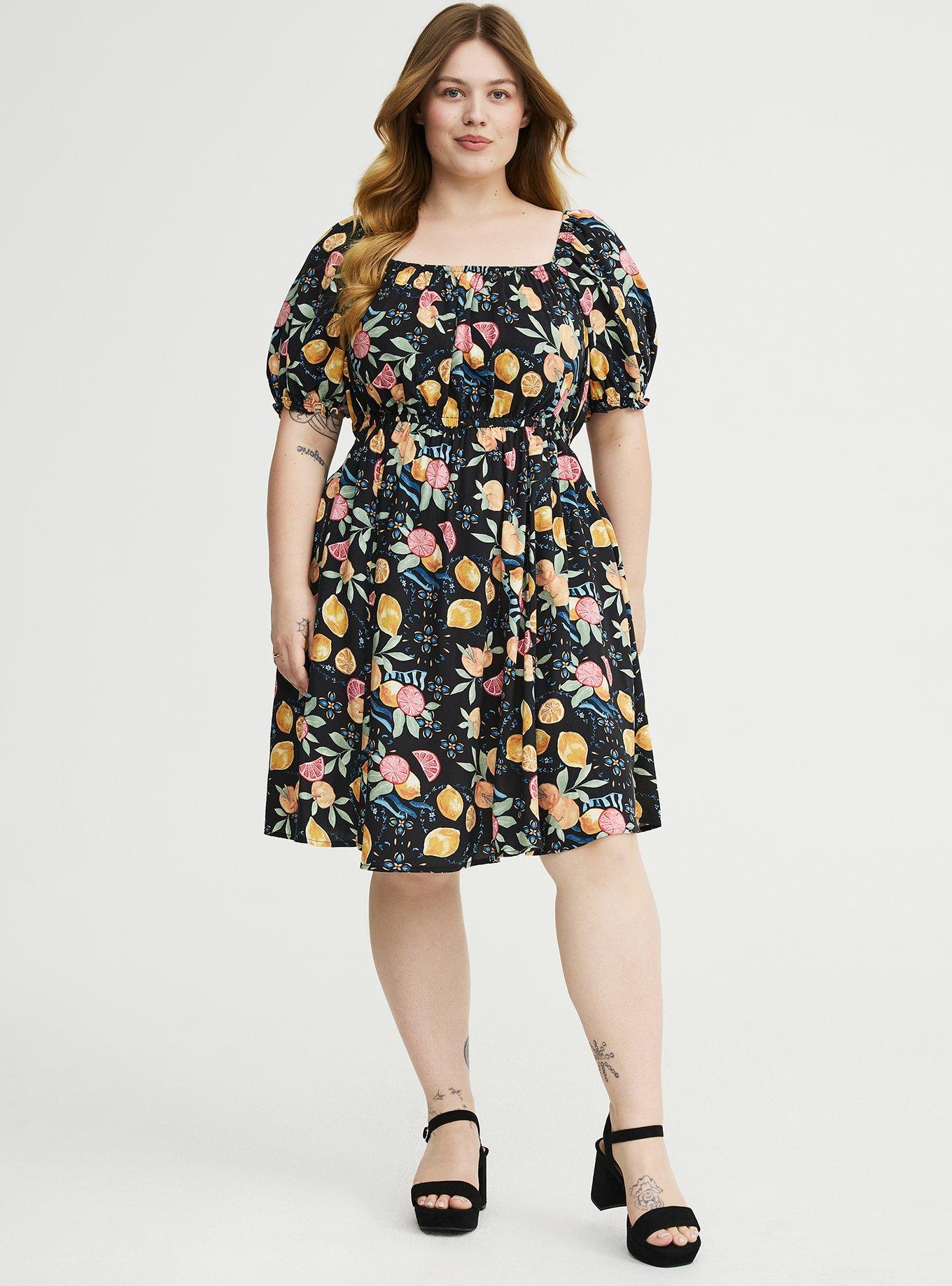 Puff Sleeve Mini Dress, FRUITY PICNIC BLACK, alternate