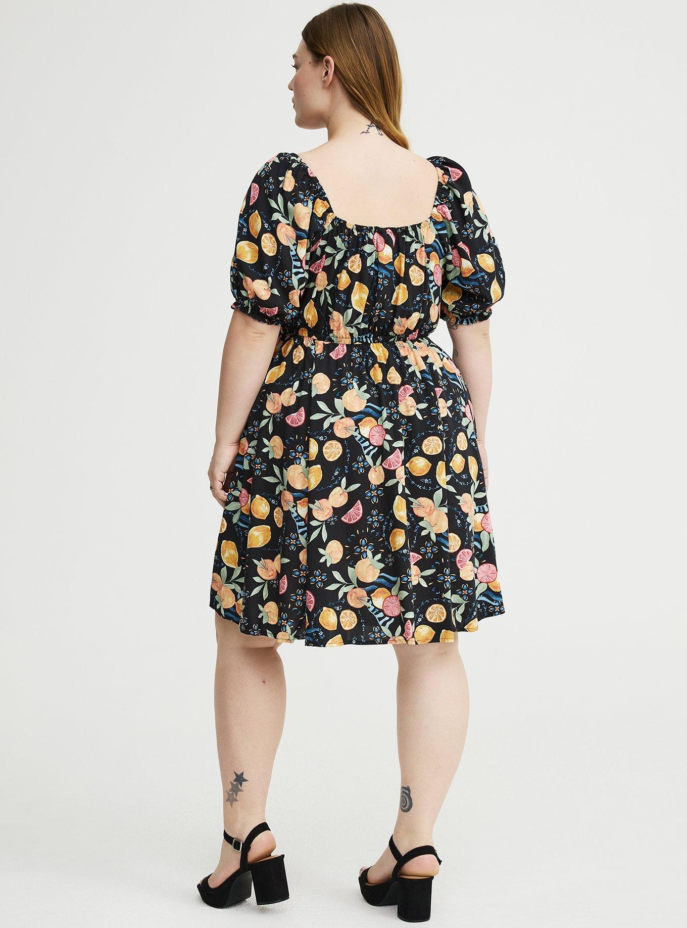 Puff Sleeve Mini Dress, FRUITY PICNIC BLACK, alternate