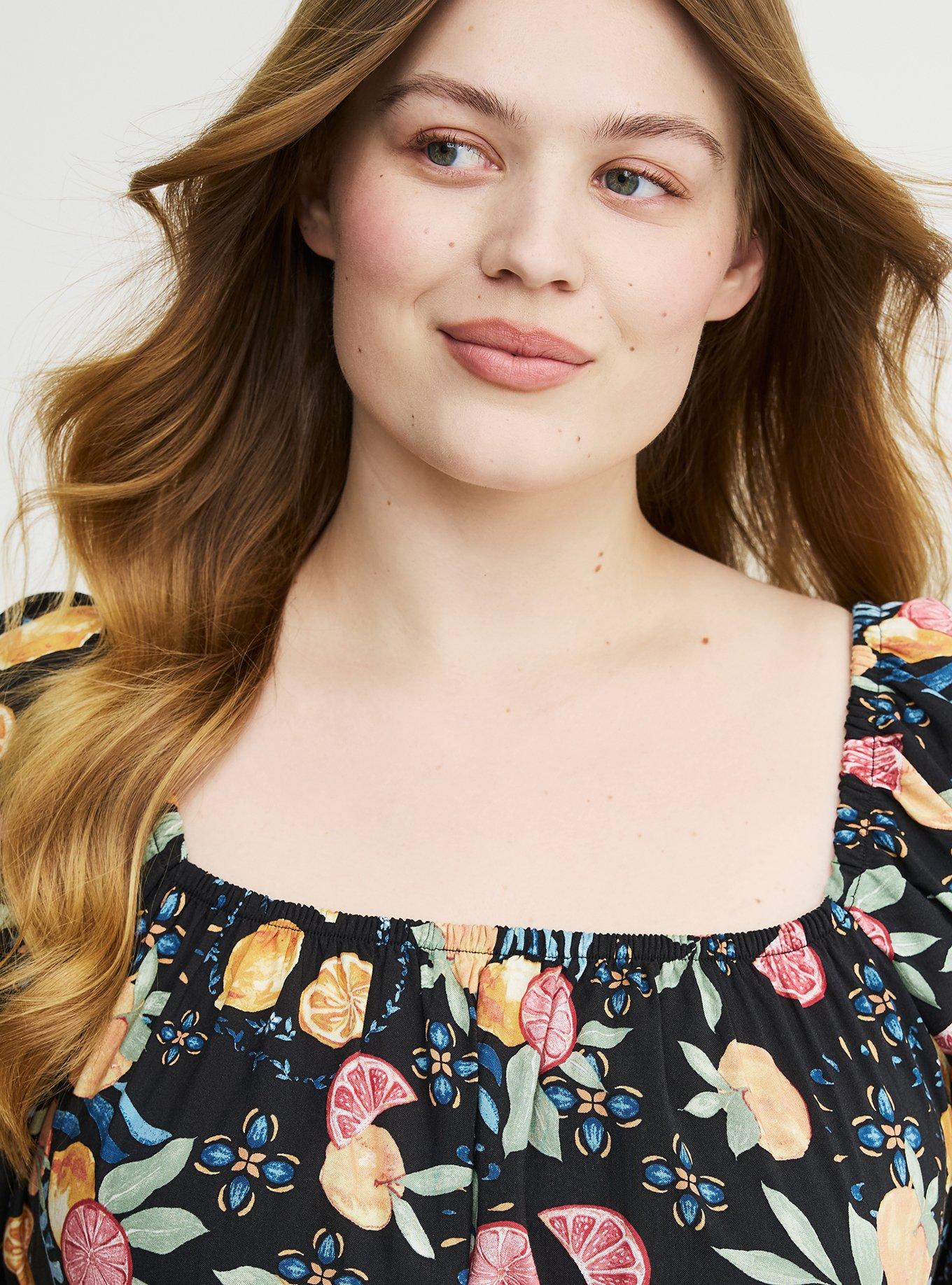 Puff Sleeve Mini Dress, FRUITY PICNIC BLACK, alternate