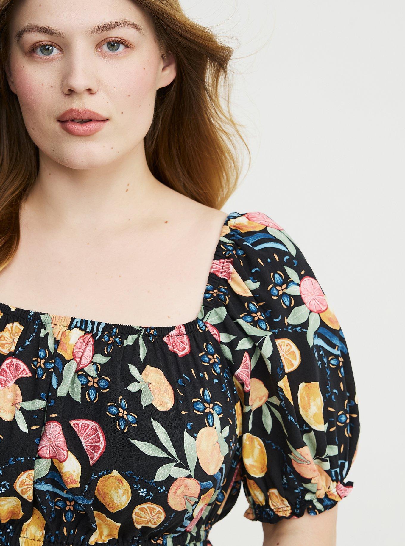 Puff Sleeve Mini Dress, FRUITY PICNIC BLACK, alternate