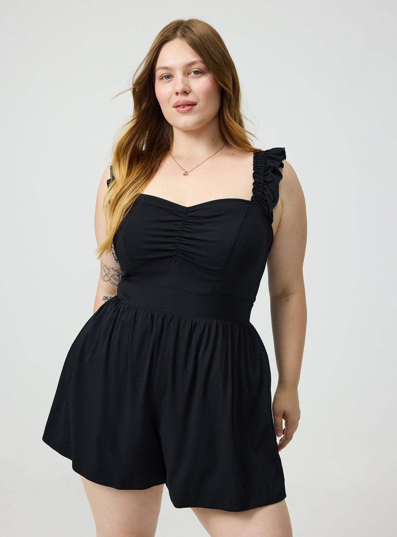 Ruffled Straps Layered Romper, DEEP BLACK, alternate