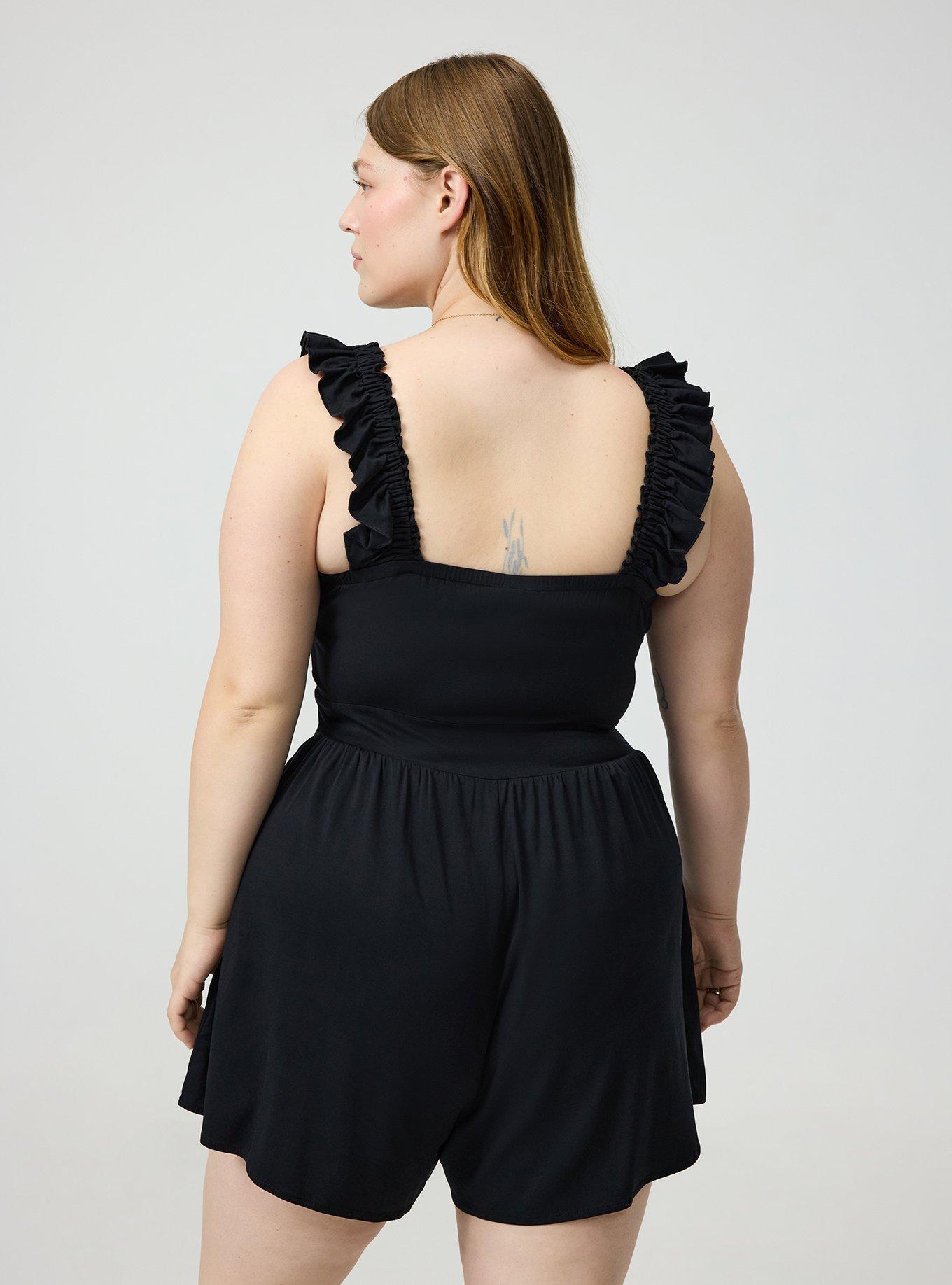 Ruffled Straps Layered Romper, DEEP BLACK, alternate