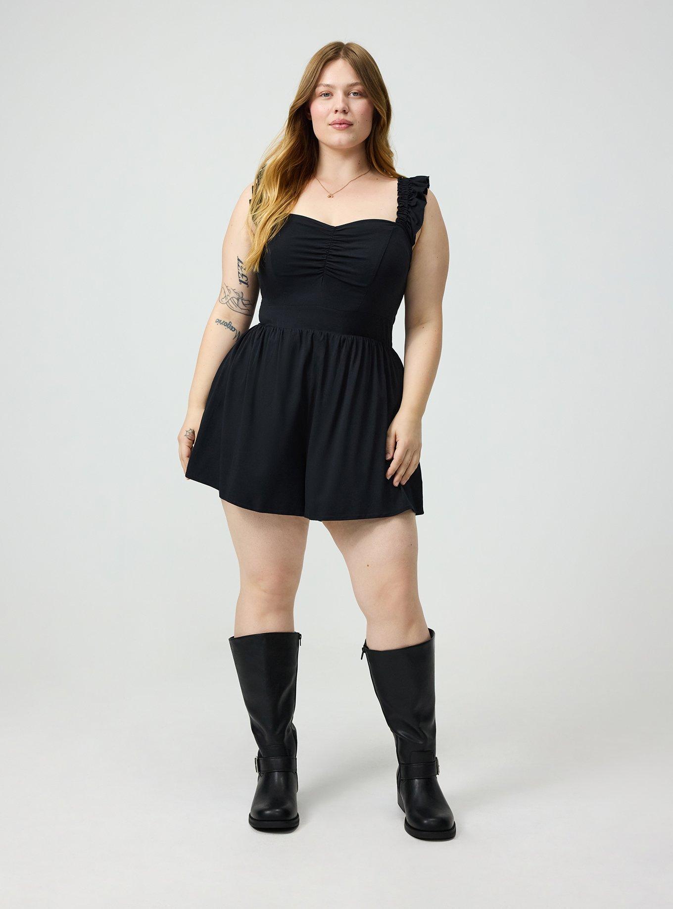 Ruffled Straps Layered Romper, DEEP BLACK, alternate