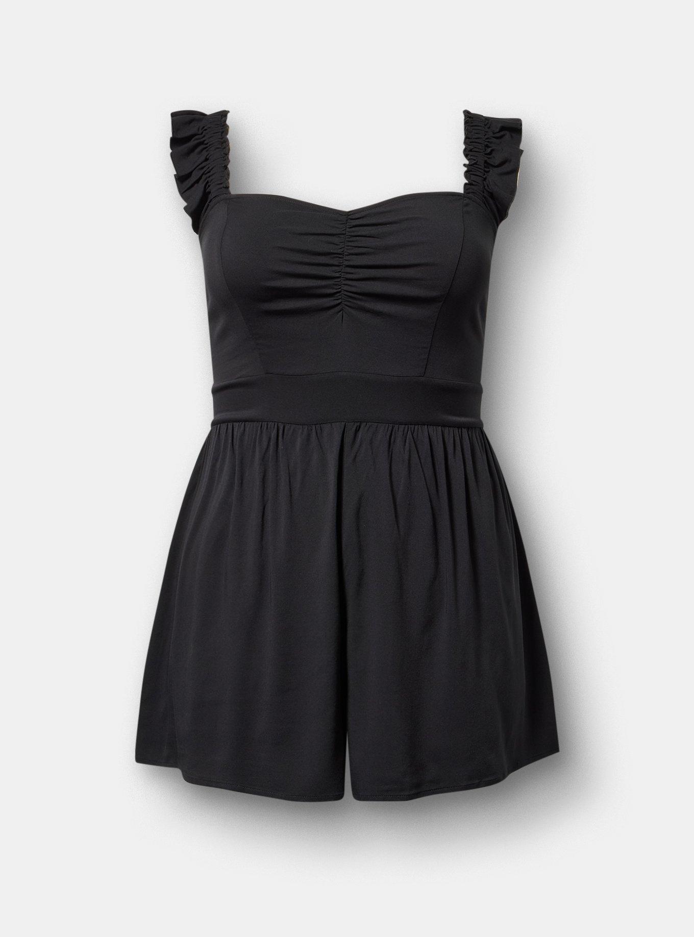 Ruffled Straps Layered Romper, DEEP BLACK, hi-res