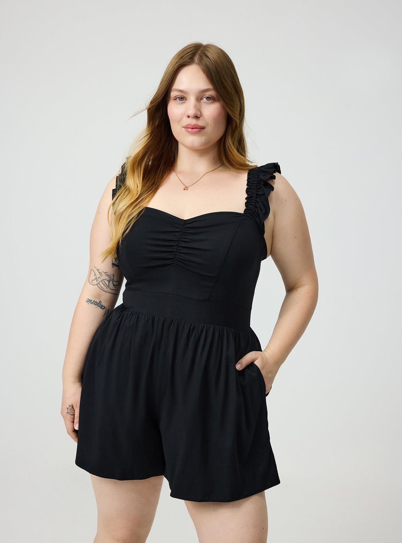 Ruffled Straps Layered Romper, DEEP BLACK, hi-res