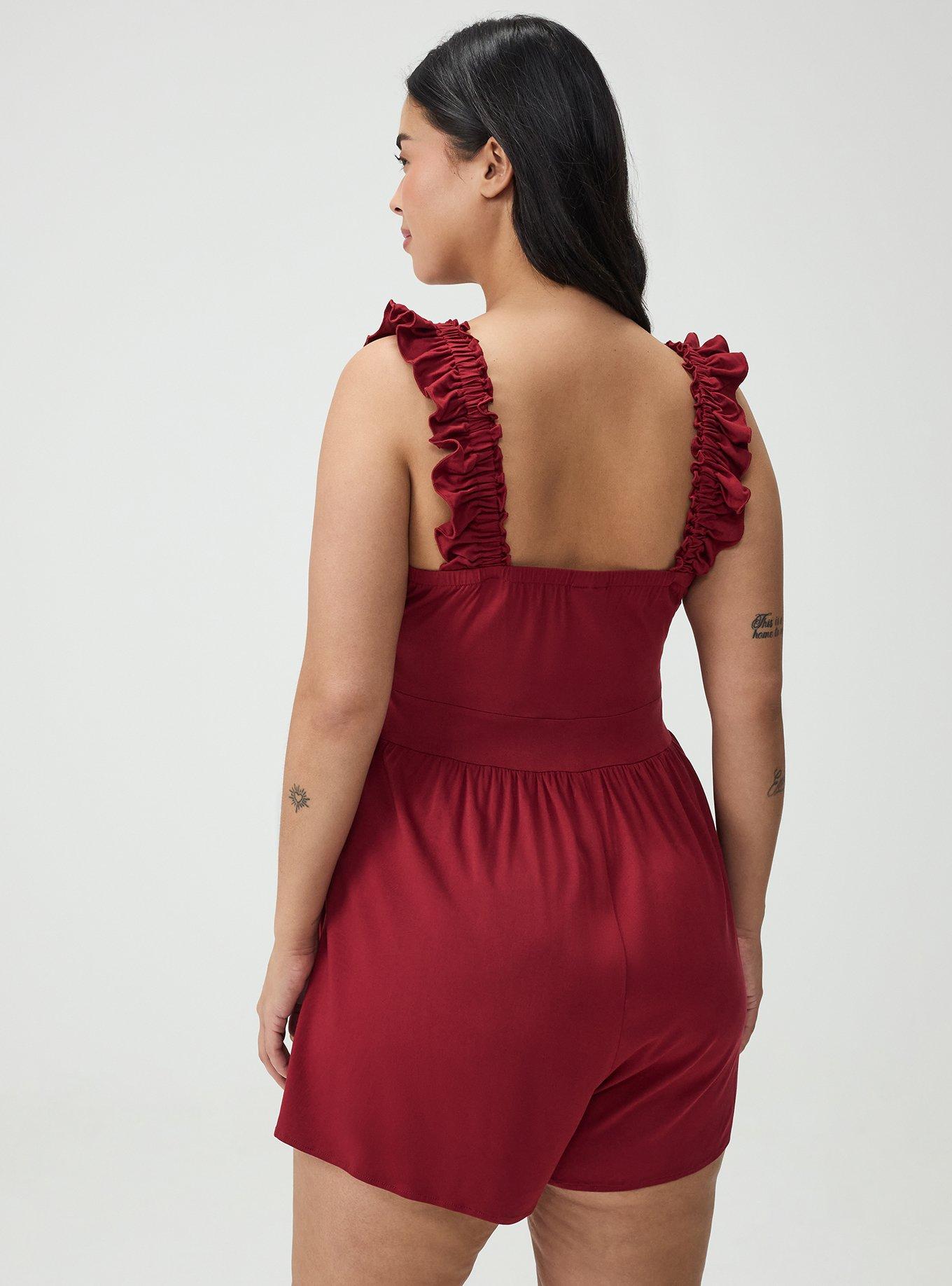 Ruffled Straps Layered Romper, RHUBARB, alternate