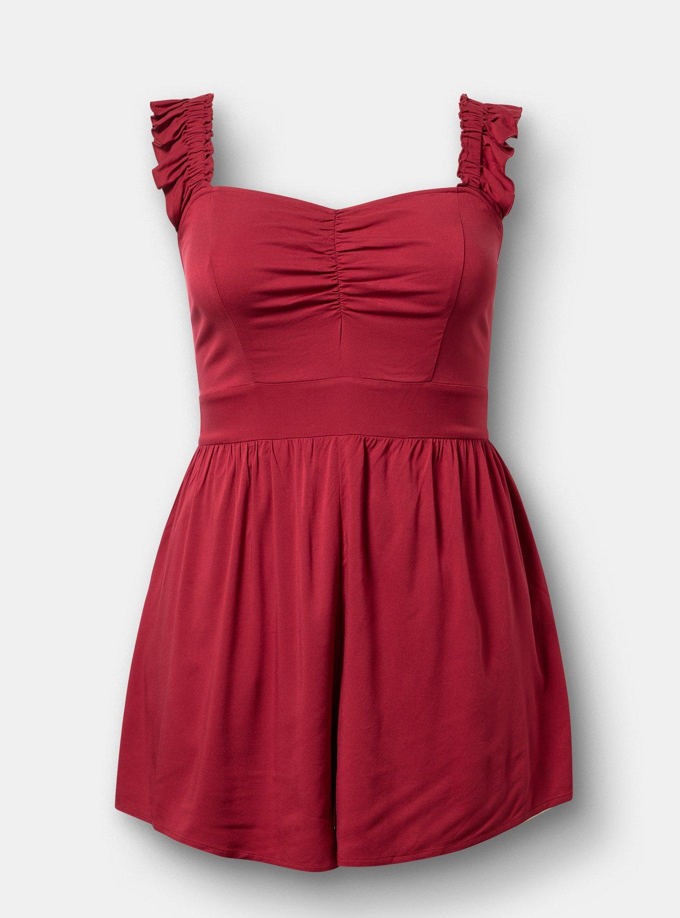 Ruffled Straps Layered Romper, RHUBARB, hi-res