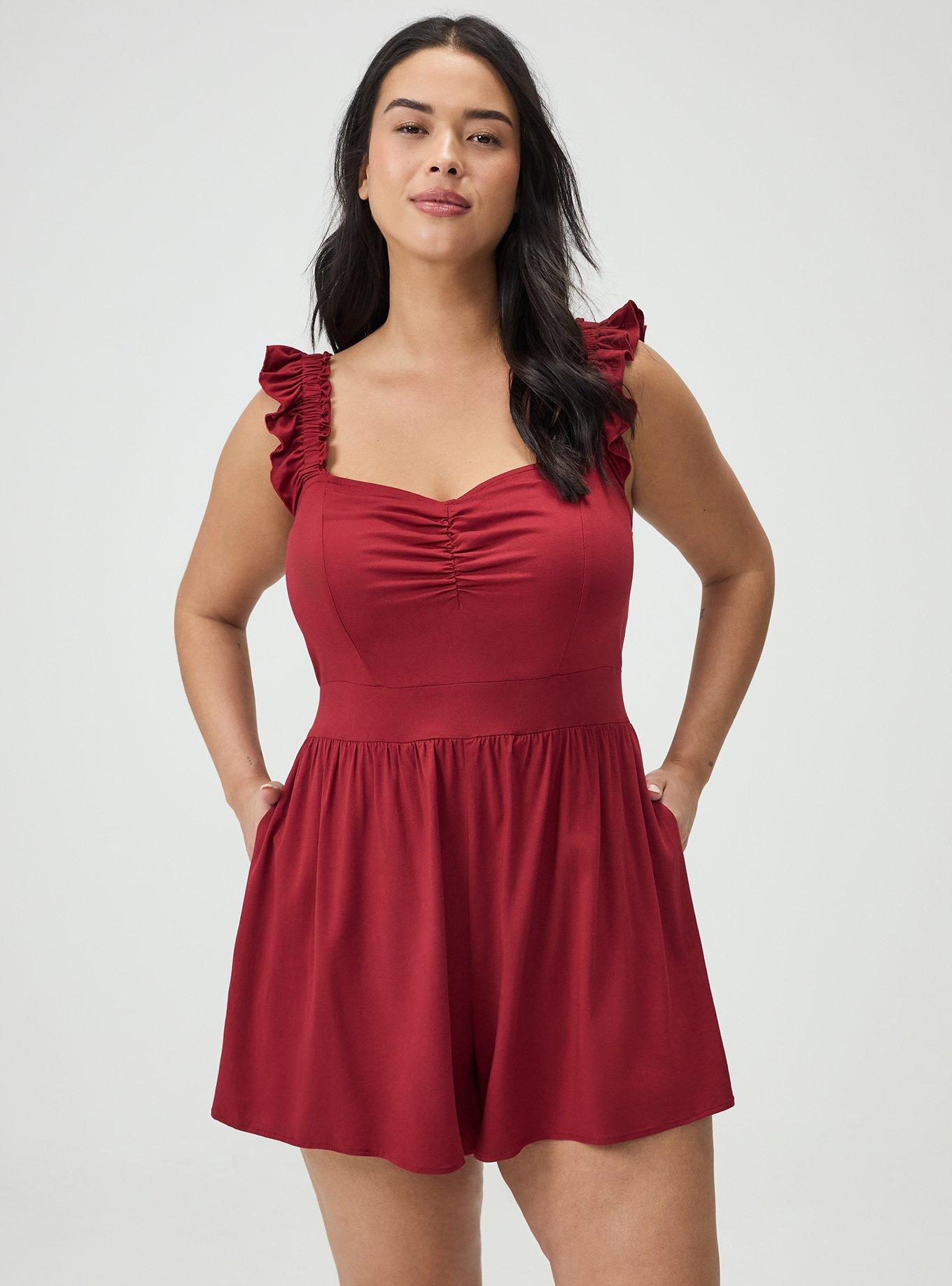 Ruffled Straps Layered Romper, RHUBARB, hi-res