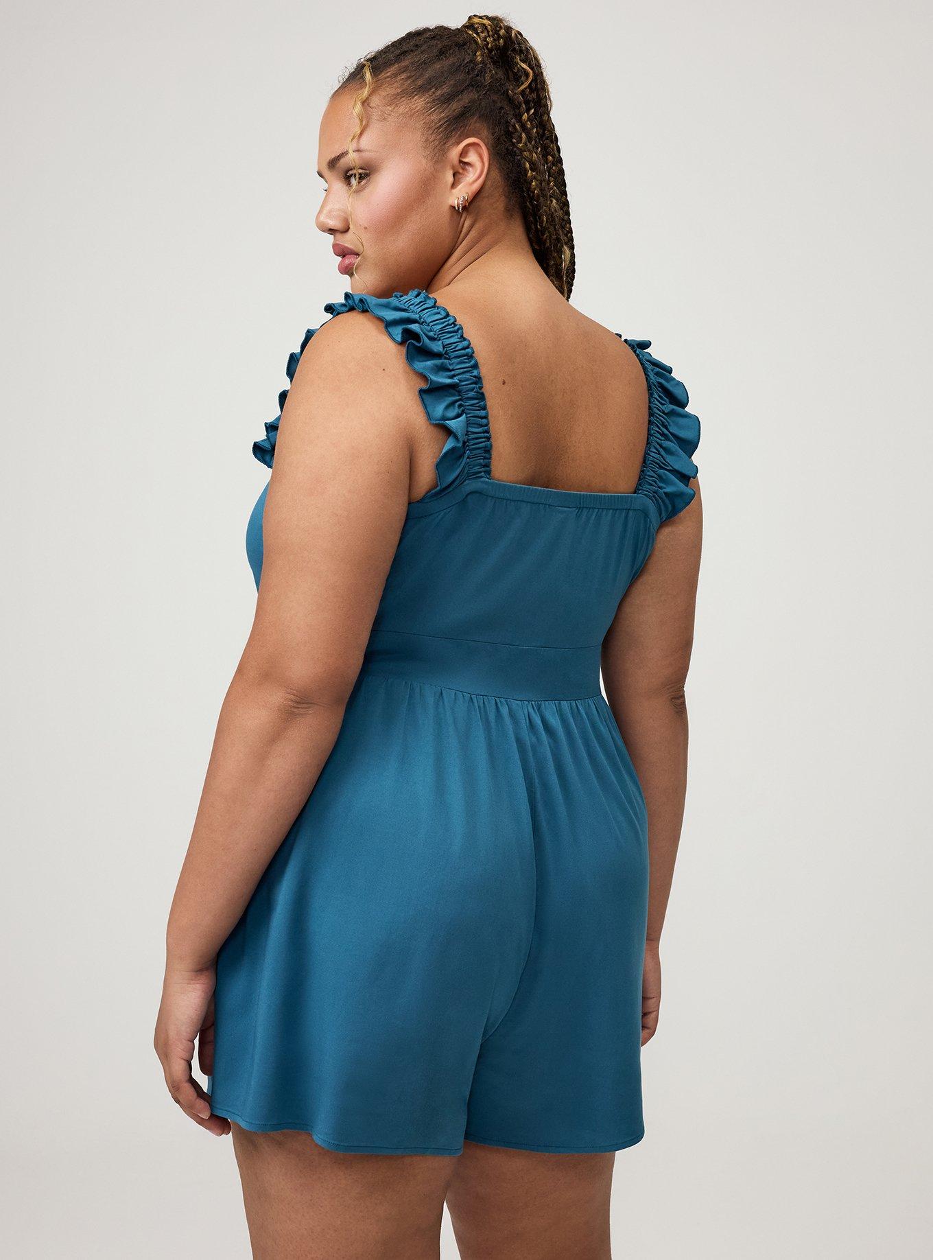 Ruffled Straps Layered Romper, MALLARD BLUE, alternate