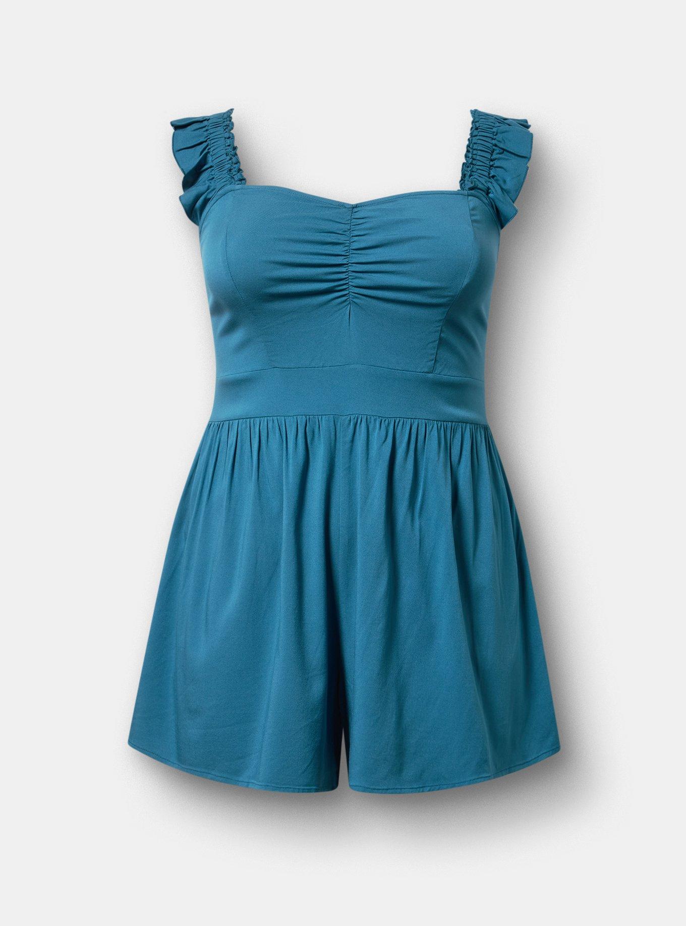 Ruffled Straps Layered Romper, MALLARD BLUE, flat