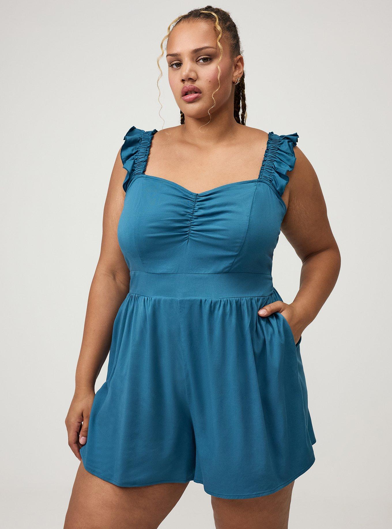 Ruffled Straps Layered Romper, MALLARD BLUE, hi-res