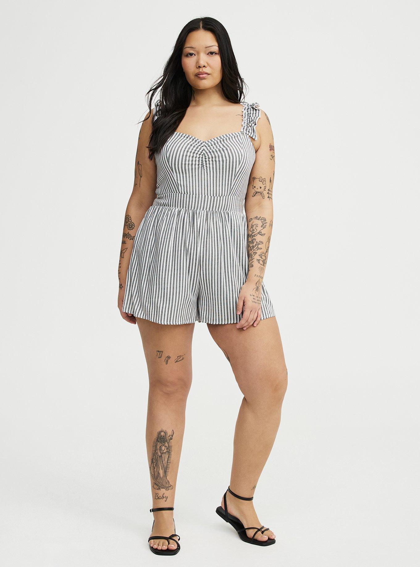 Ruffled Straps Layered Romper, MORA STRIPE WHITE, alternate