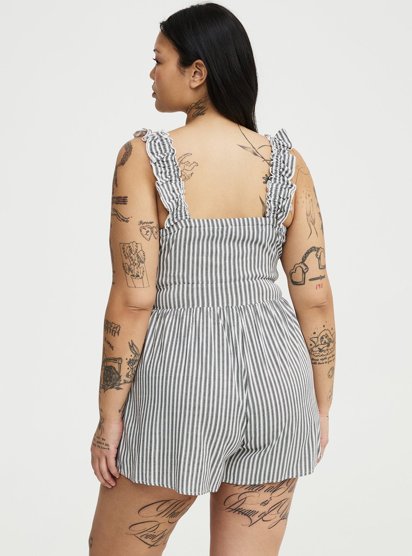 Ruffled Straps Layered Romper, MORA STRIPE WHITE, alternate