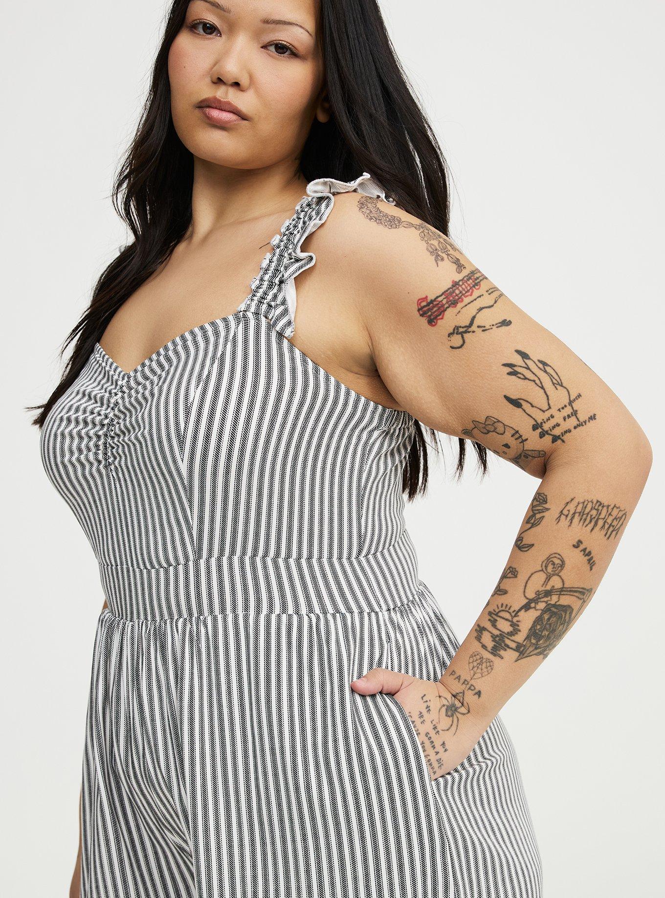 Ruffled Straps Layered Romper, MORA STRIPE WHITE, alternate