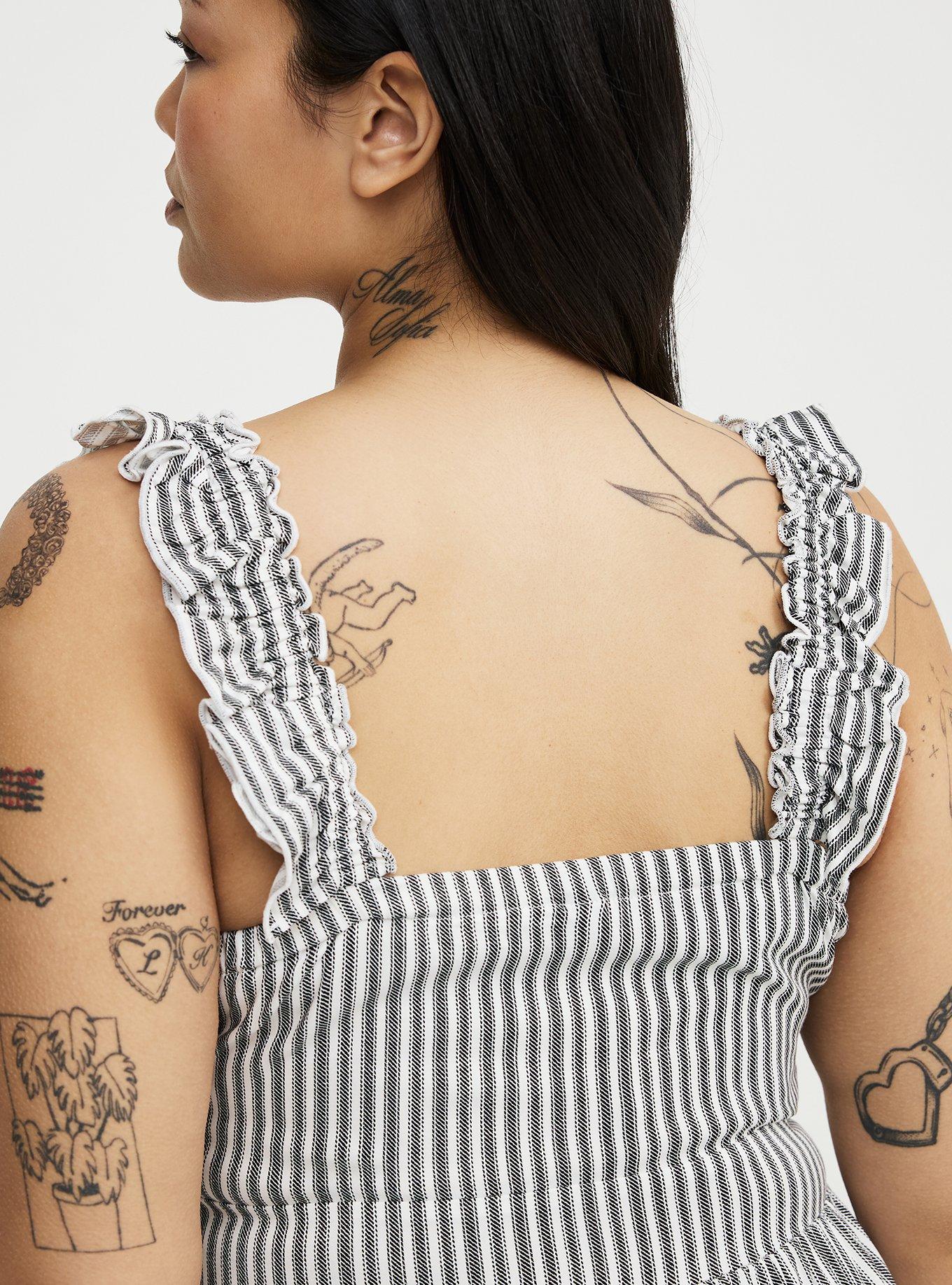 Ruffled Straps Layered Romper, MORA STRIPE WHITE, alternate