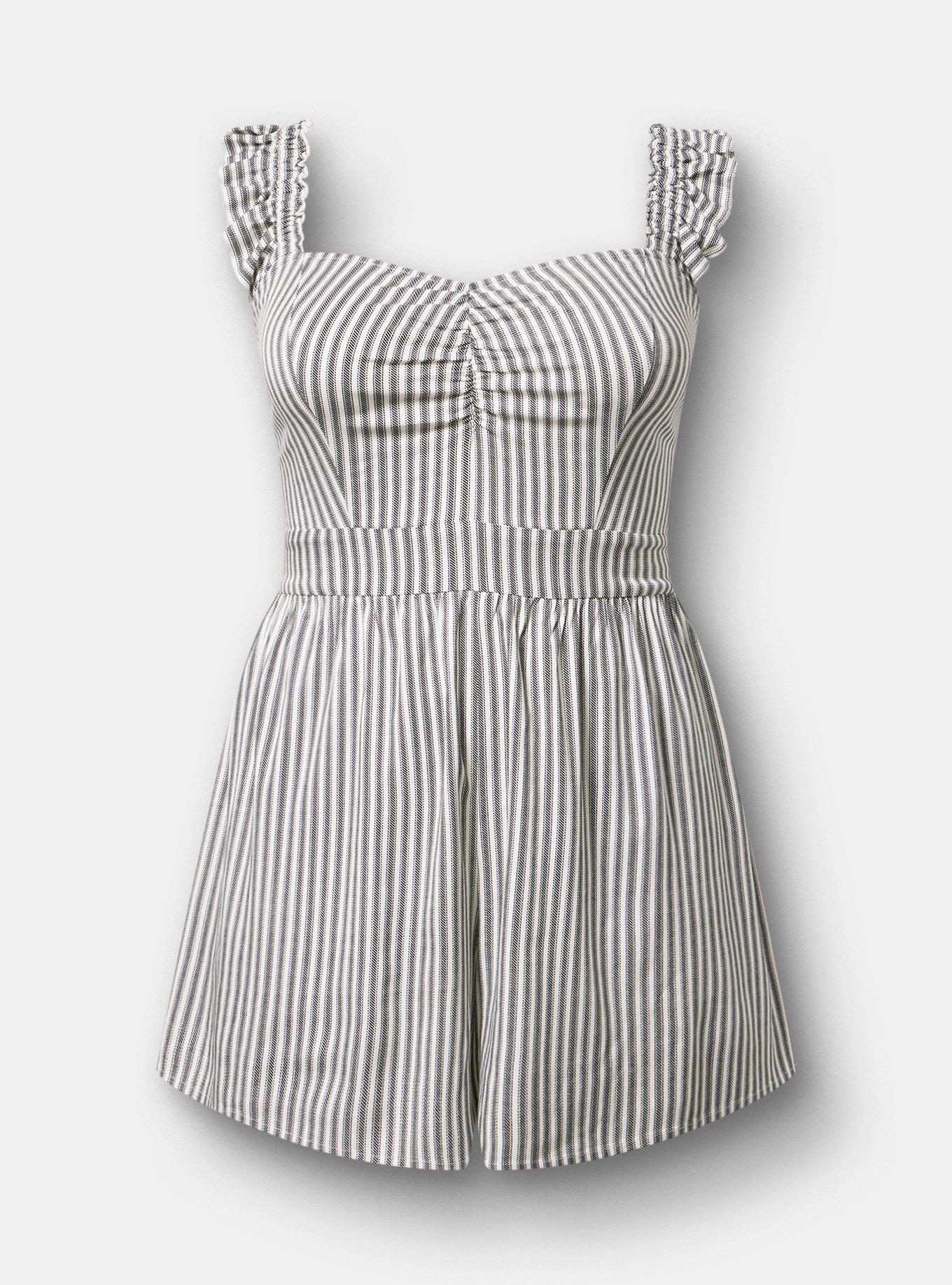 Ruffled Straps Layered Romper, MORA STRIPE WHITE, hi-res