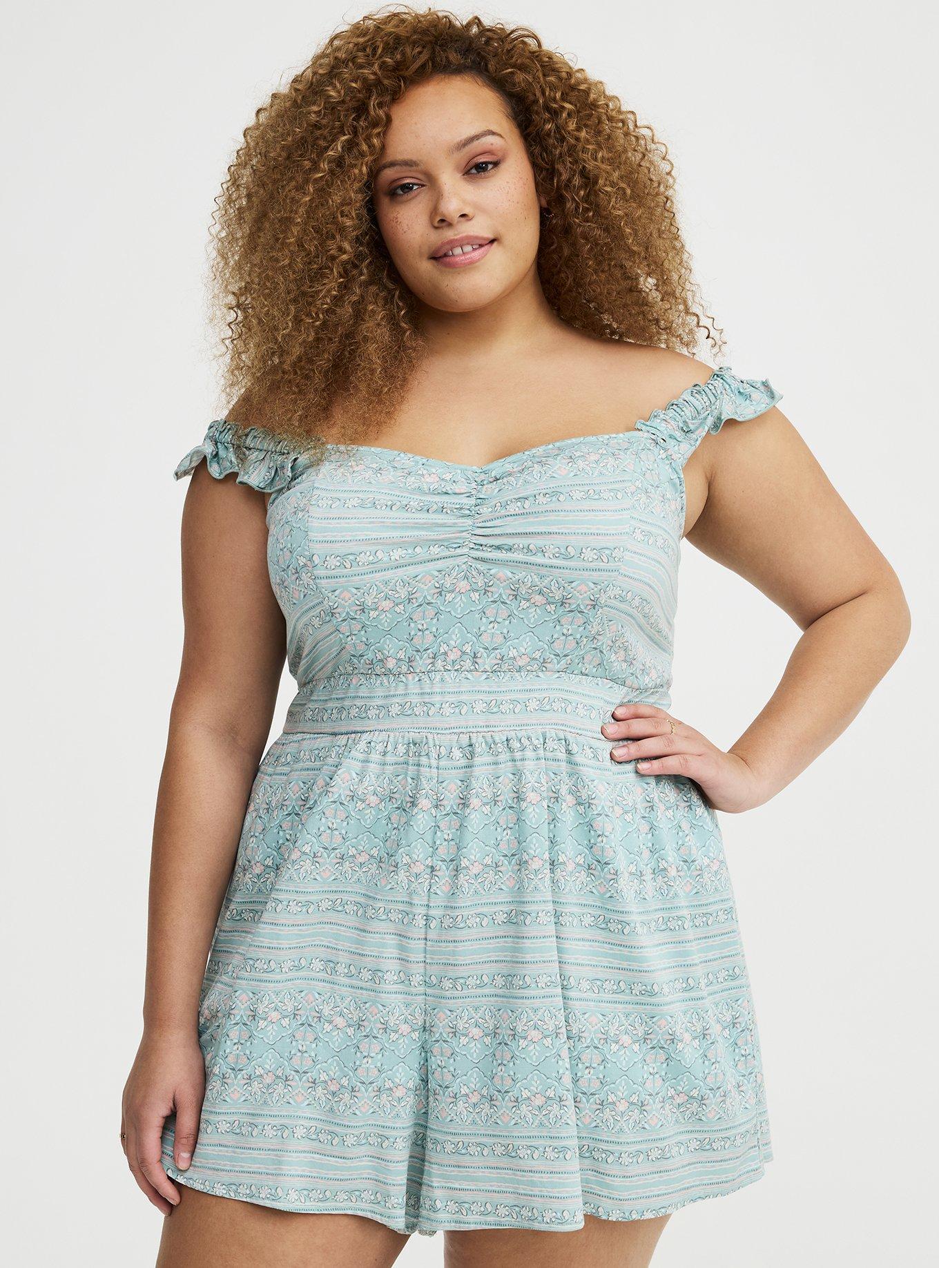 Ruffled Straps Layered Romper, JASMINE BORDER MINT, alternate