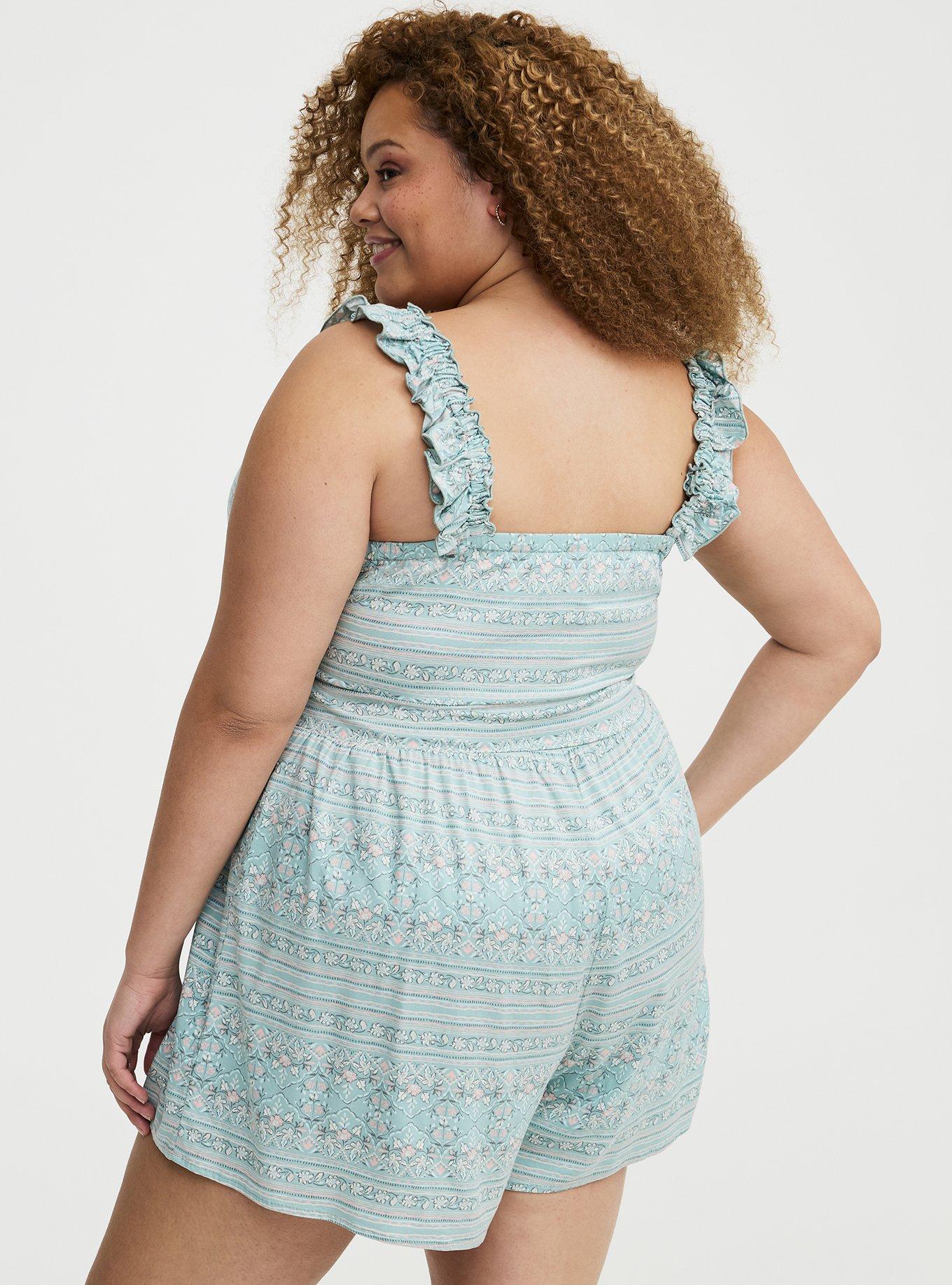 Ruffled Straps Layered Romper, JASMINE BORDER MINT, alternate