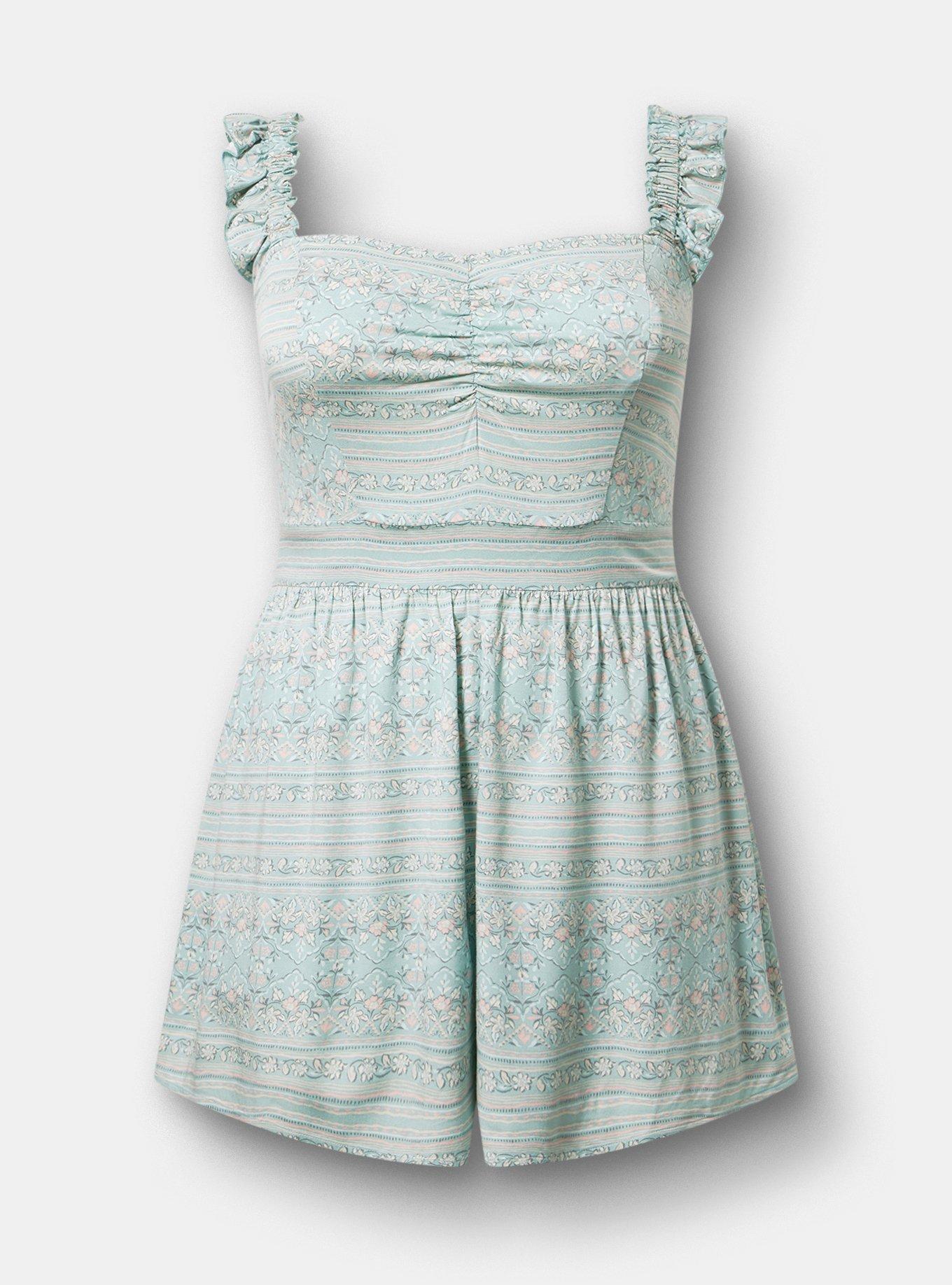 Ruffled Straps Layered Romper, JASMINE BORDER MINT, hi-res