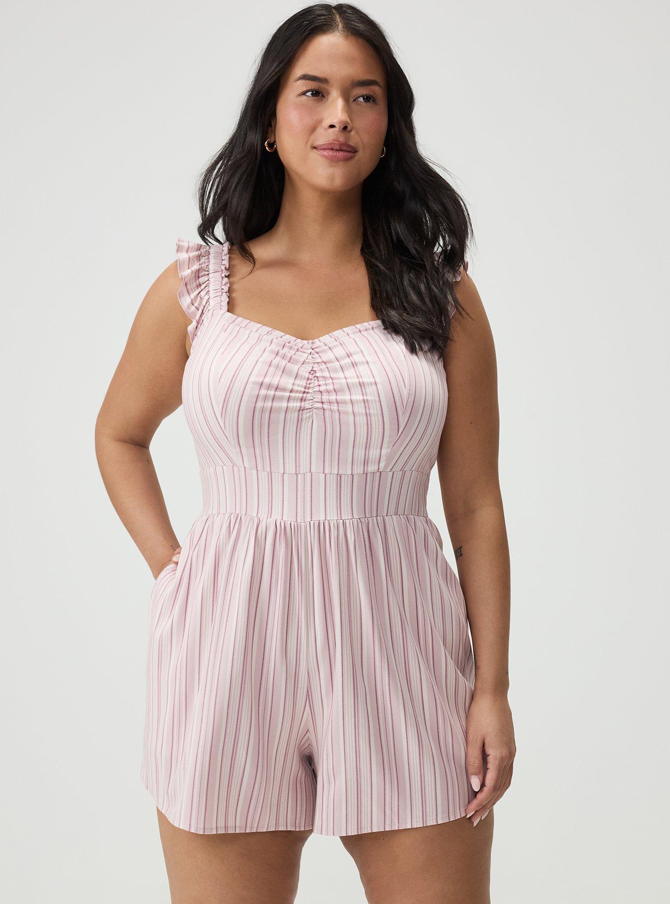 Ruffled Straps Layered Romper, HEATHER STRIPE PINK, alternate